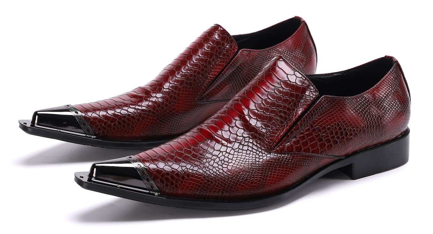 Santimon Men's Genuine Leather Loafers - Classic Snake Print Slip-On Dress Shoes for Casual & Formal Wear - Lightweight Comfortable Smoking Style Shoes for Office, Party & Daily Use
