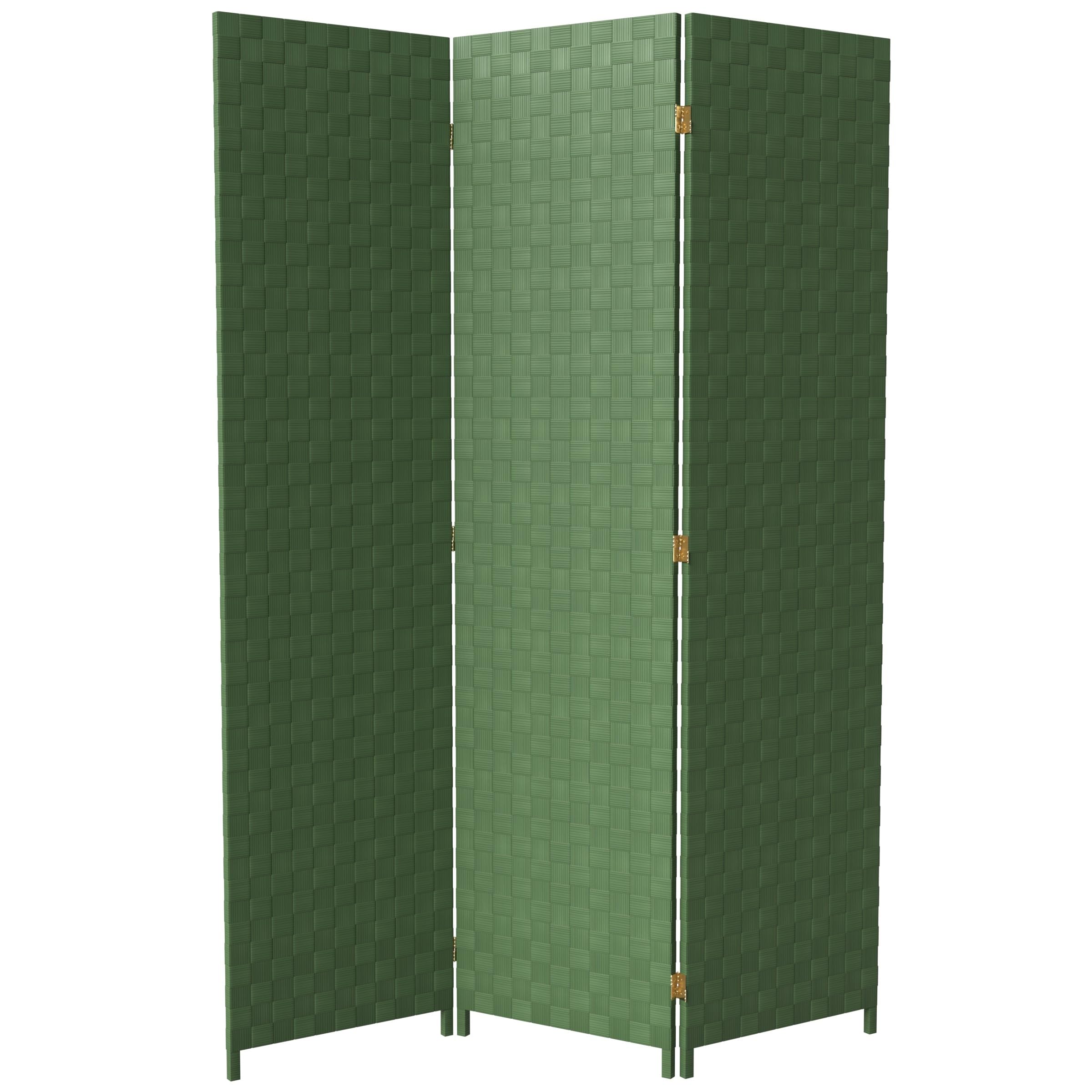 6 ft. Tall Red Lantern Woven Fiber Outdoor All-Weather 3-Panel Room Divider - Green Privacy Screen for Patio, Garden, or Balcony
