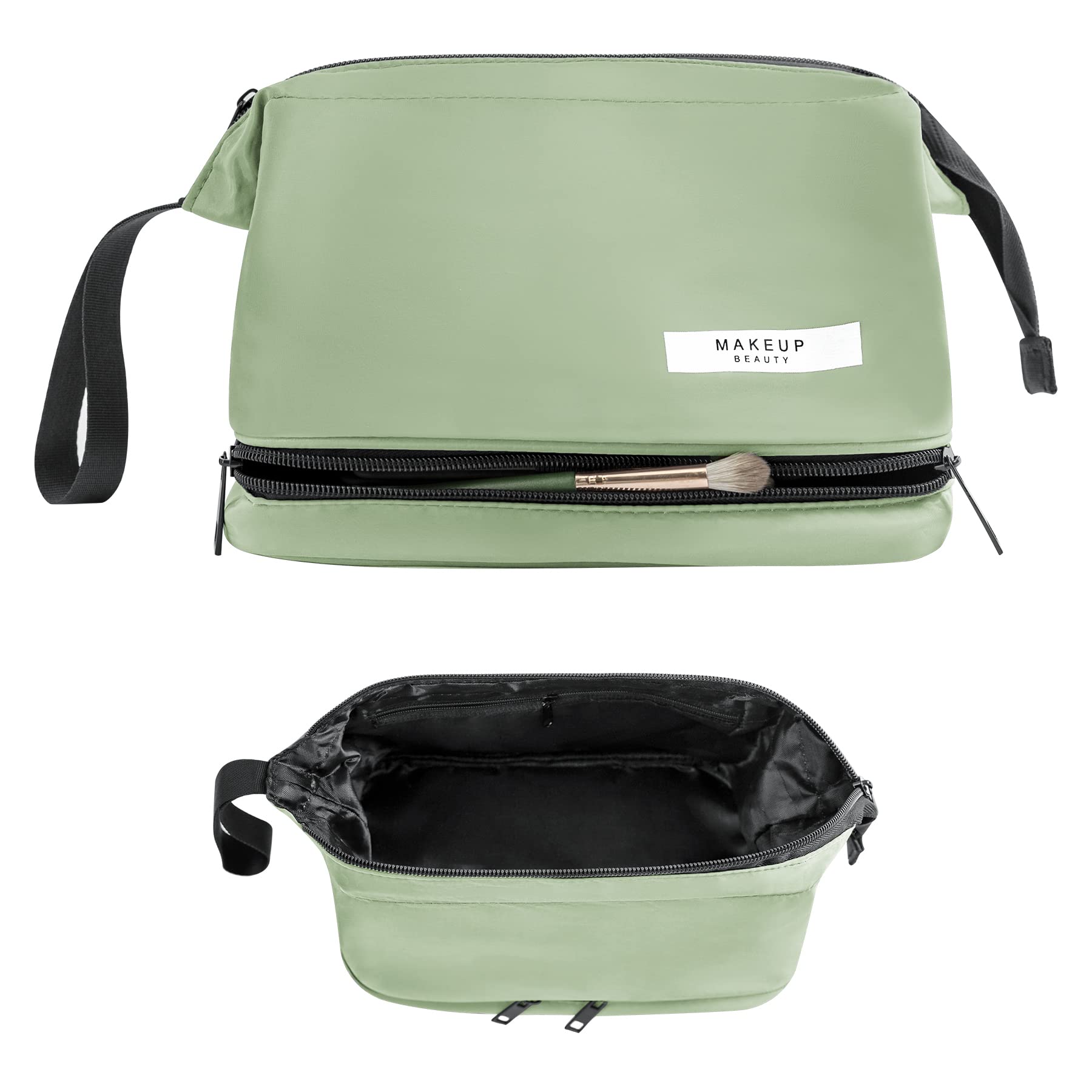 Travel Makeup Bag for Women - Green Cosmetic Organizer for Travel & Daily Use