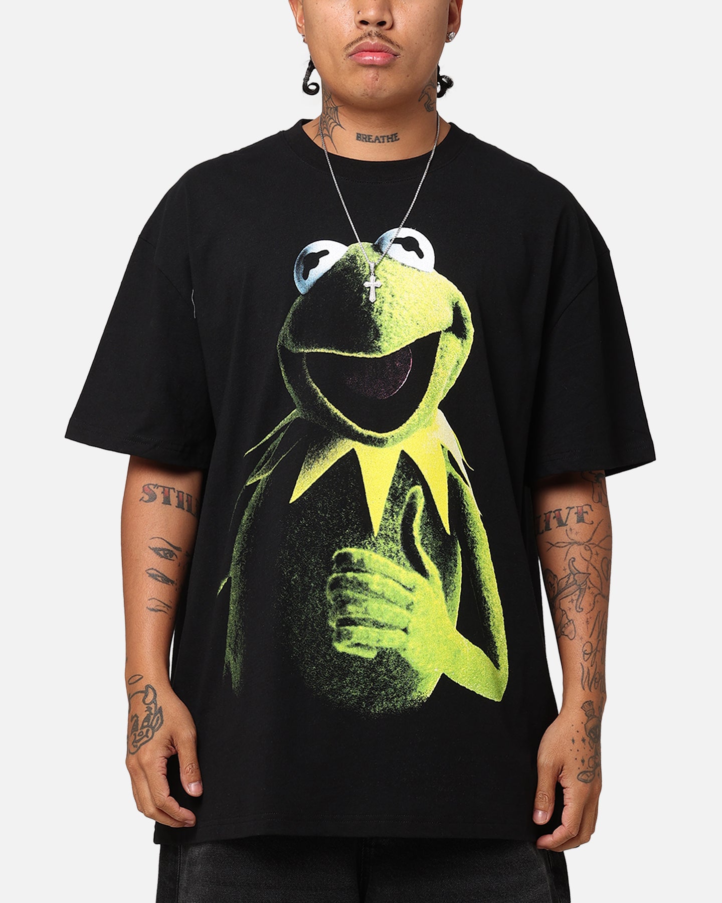Vintage Disney The Muppets Kermit The Frog Heavy Cotton T-Shirt Black - Casual Wear, Cosplay & 90s Retro Fashion