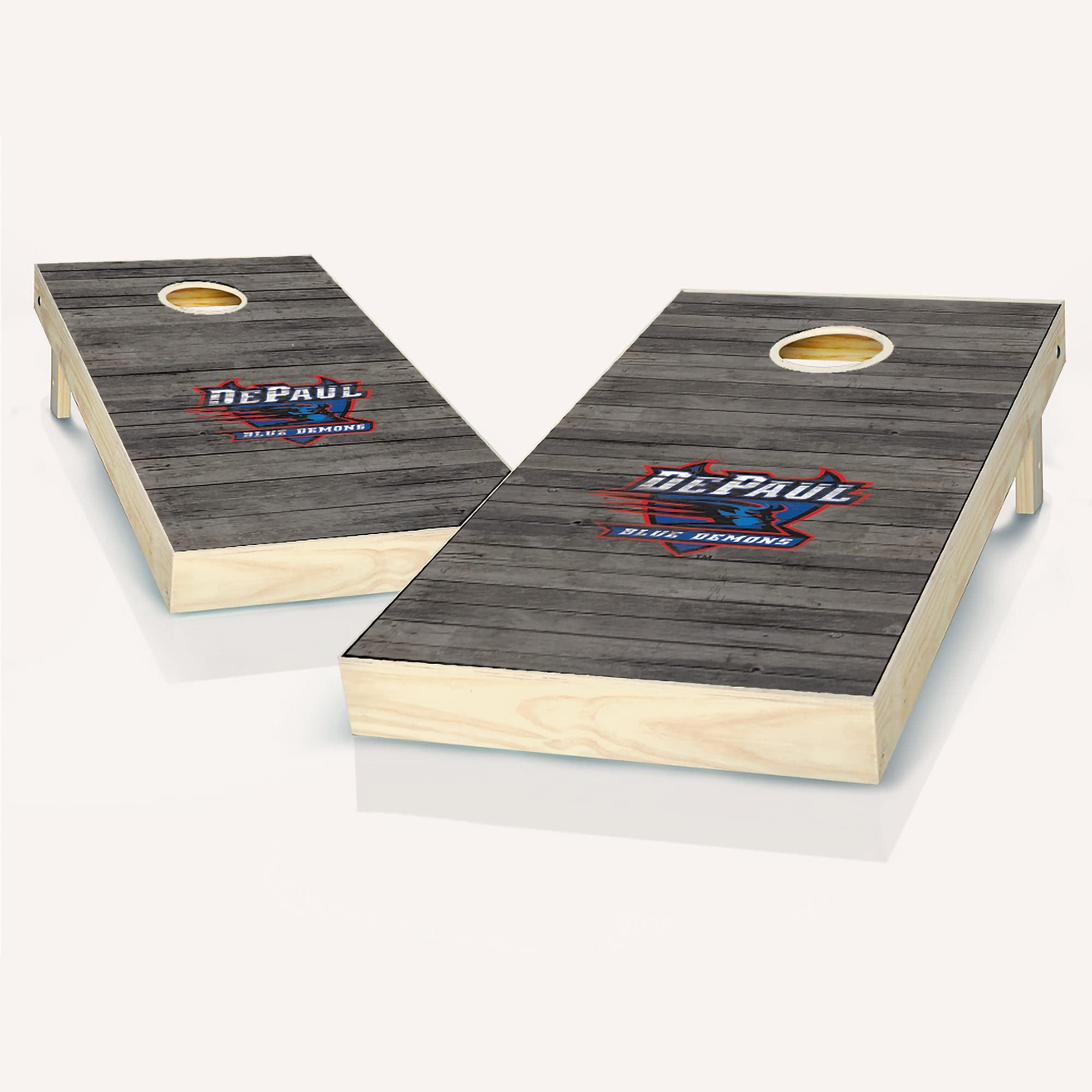 DePaul Distressed Cornhole Game Set - 2 Wooden Cornhole Boards & 8 Bean Bags for Outdoor Tailgating, Backyard Parties, and Family Gatherings