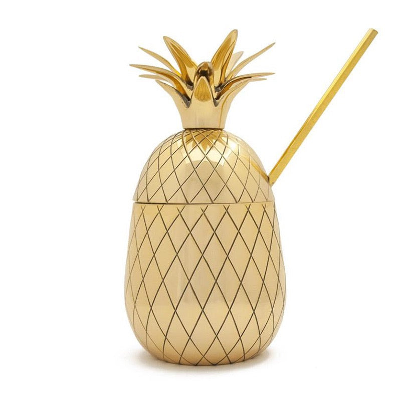 16oz Gold Cocktail Pineapple Cup - Elegant Drinking Glass for Tropical Cocktails, Parties, and Home Bar Decor