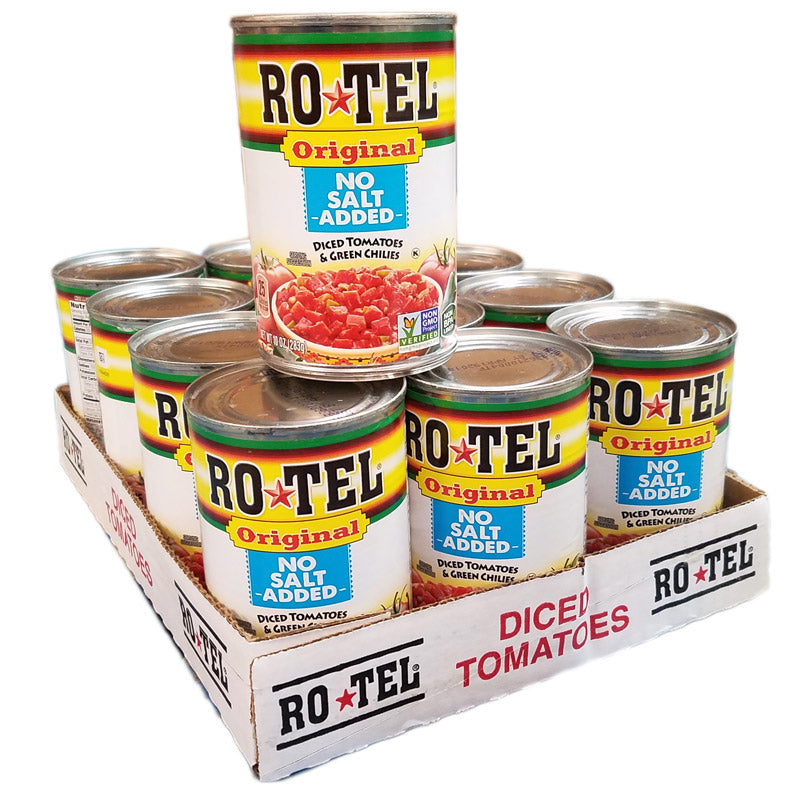 12-Pack Ro-Tel No Salt Added Diced Tomatoes with Green Chilies, 10 oz Cans - Perfect for Chili, Tacos, Salsas & Mexican Recipes