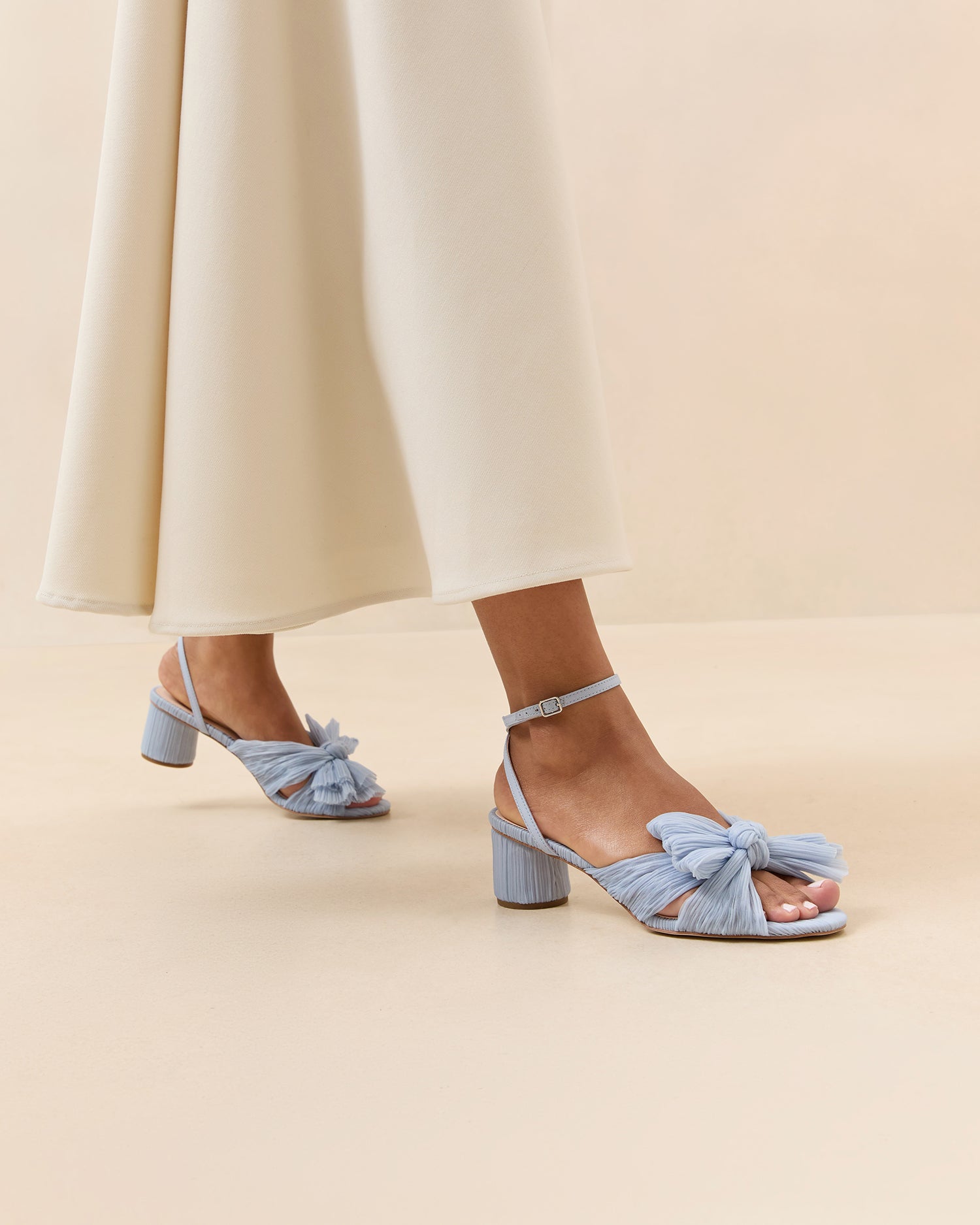 Dahlia Blue Pleated Bow Heel - Elegant Women's Dress Shoes for Weddings, Parties & Special Occasions