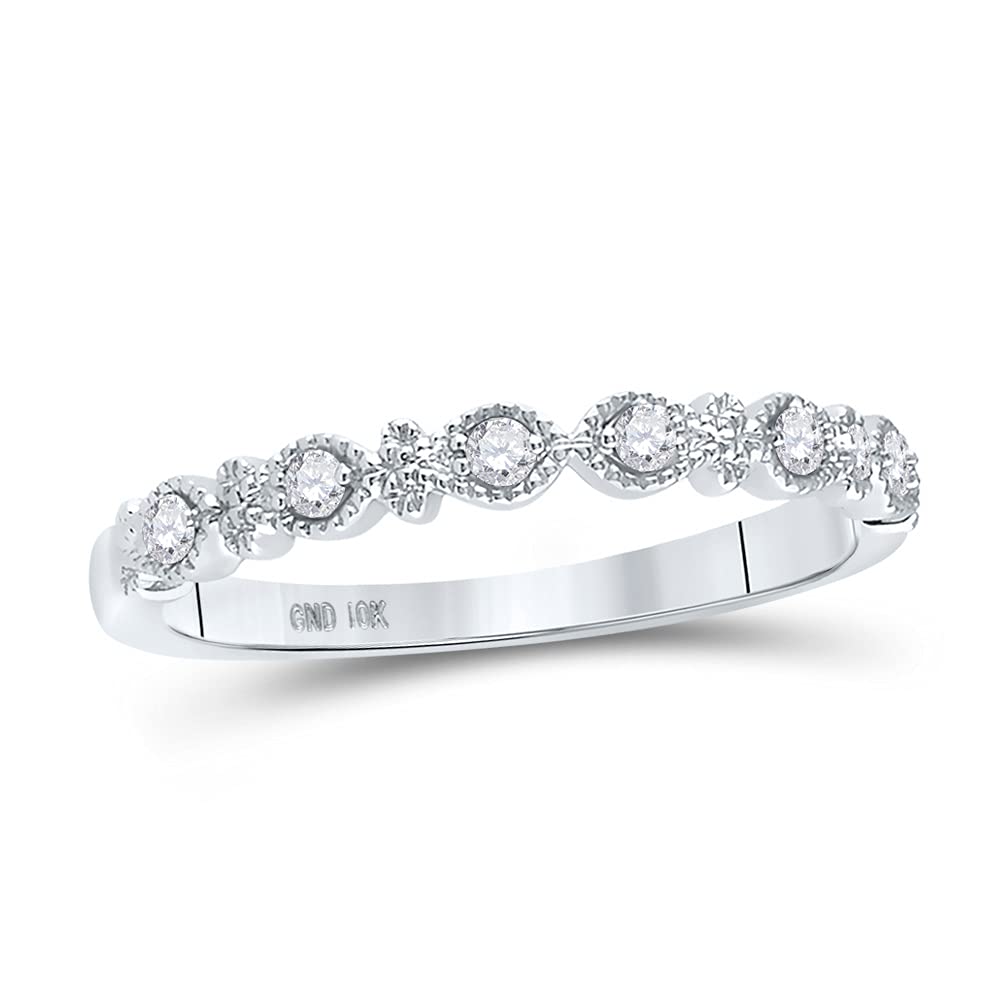 10K White Gold Women's Round Diamond Stackable Band Ring - 1/10 CTTW - Perfect for Stacking, Anniversary Gifts & Everyday Elegance