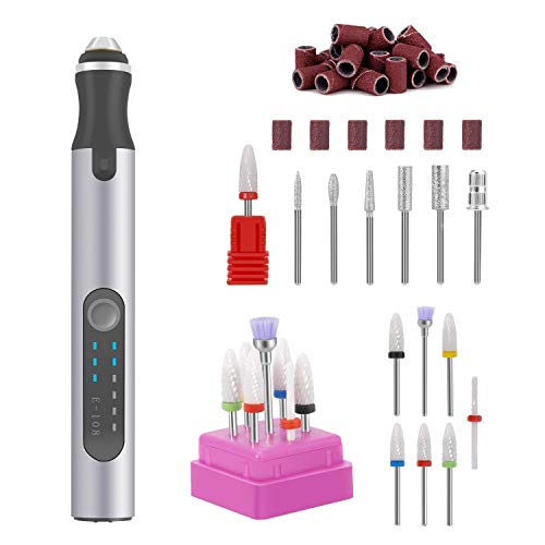 Professional Cordless Electric Nail Drill Kit - Rechargeable Manicure Pedicure Machine with 7PCS 3/32