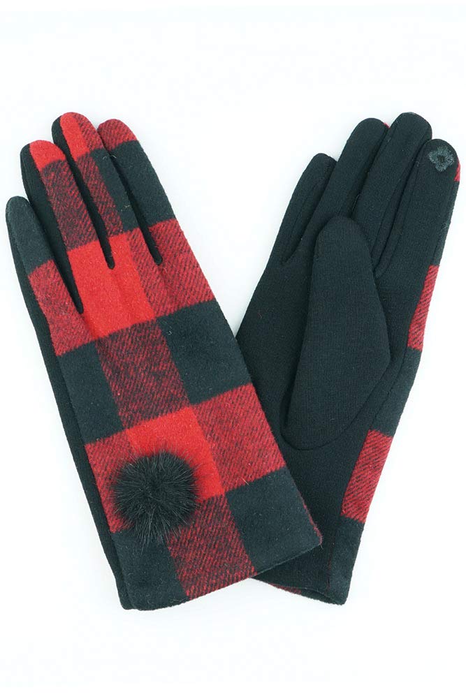 ScarvesMe Women's Winter Buffalo Check Plaid Smart Touch Screen Gloves - Warm Knit Texting Gloves for Cold Weather, Driving, Outdoor Activities & Phone Use