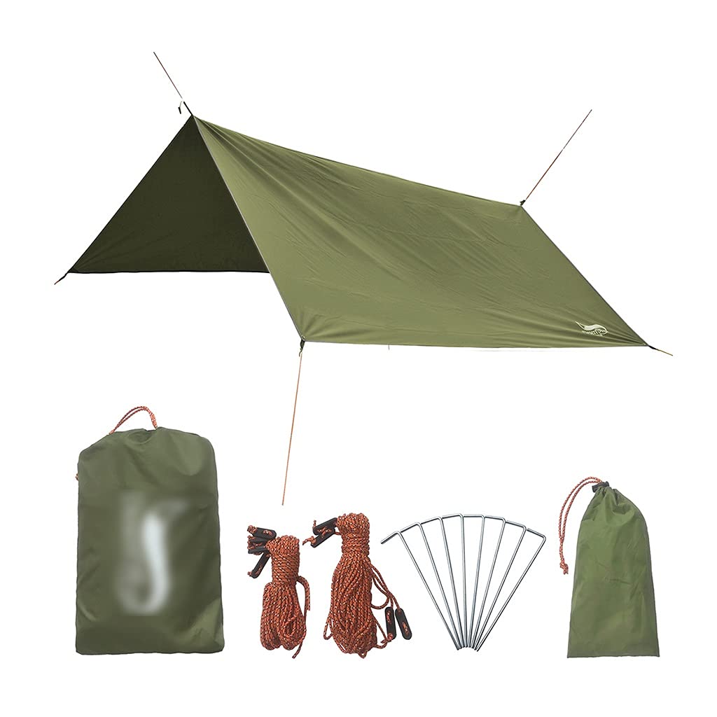 BBGS Lightweight Waterproof Rain Fly Tent with Storage Bag - Portable Windproof & Snowproof Camping Shelter Tarpaulin for Hiking, Backpacking, and Outdoor Adventures