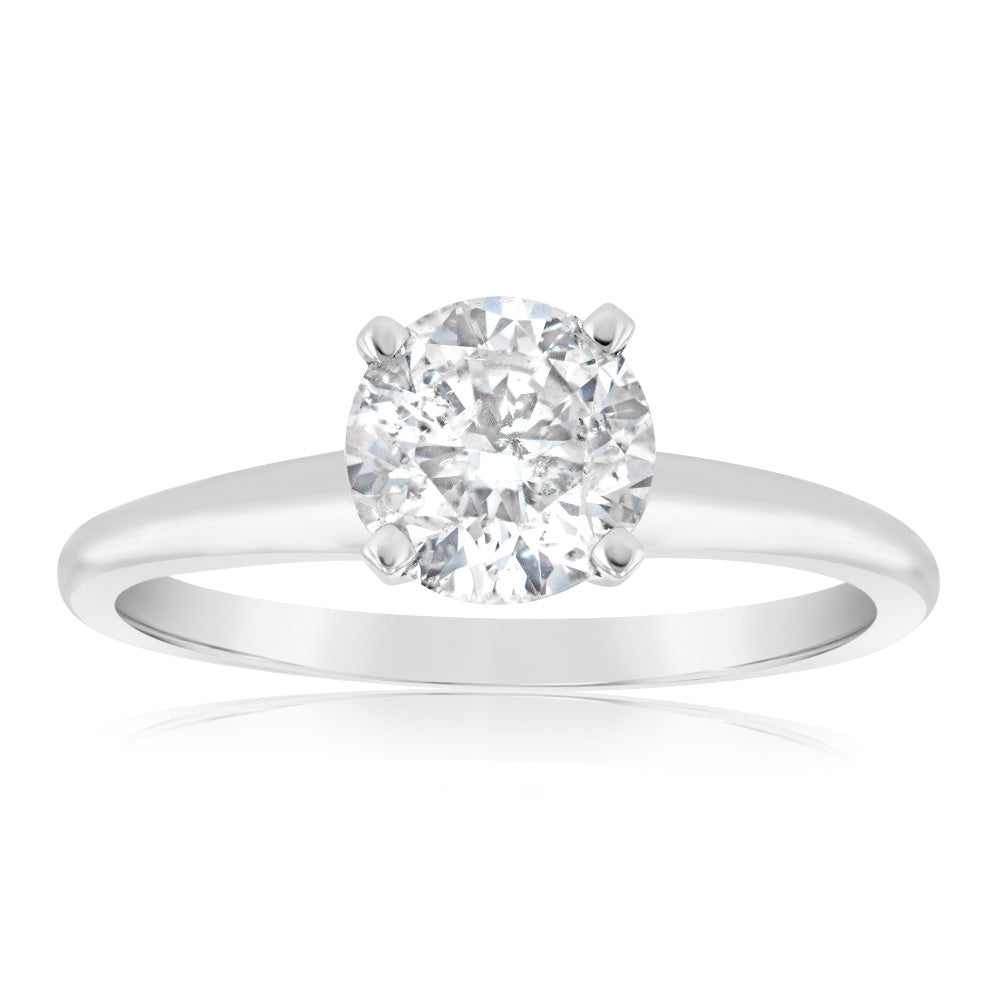 14K White Gold 1 Carat Round Brilliant Cut Diamond Solitaire Engagement Ring with Knife Edge Band - Perfect for Proposals, Weddings & Anniversary Gifts
