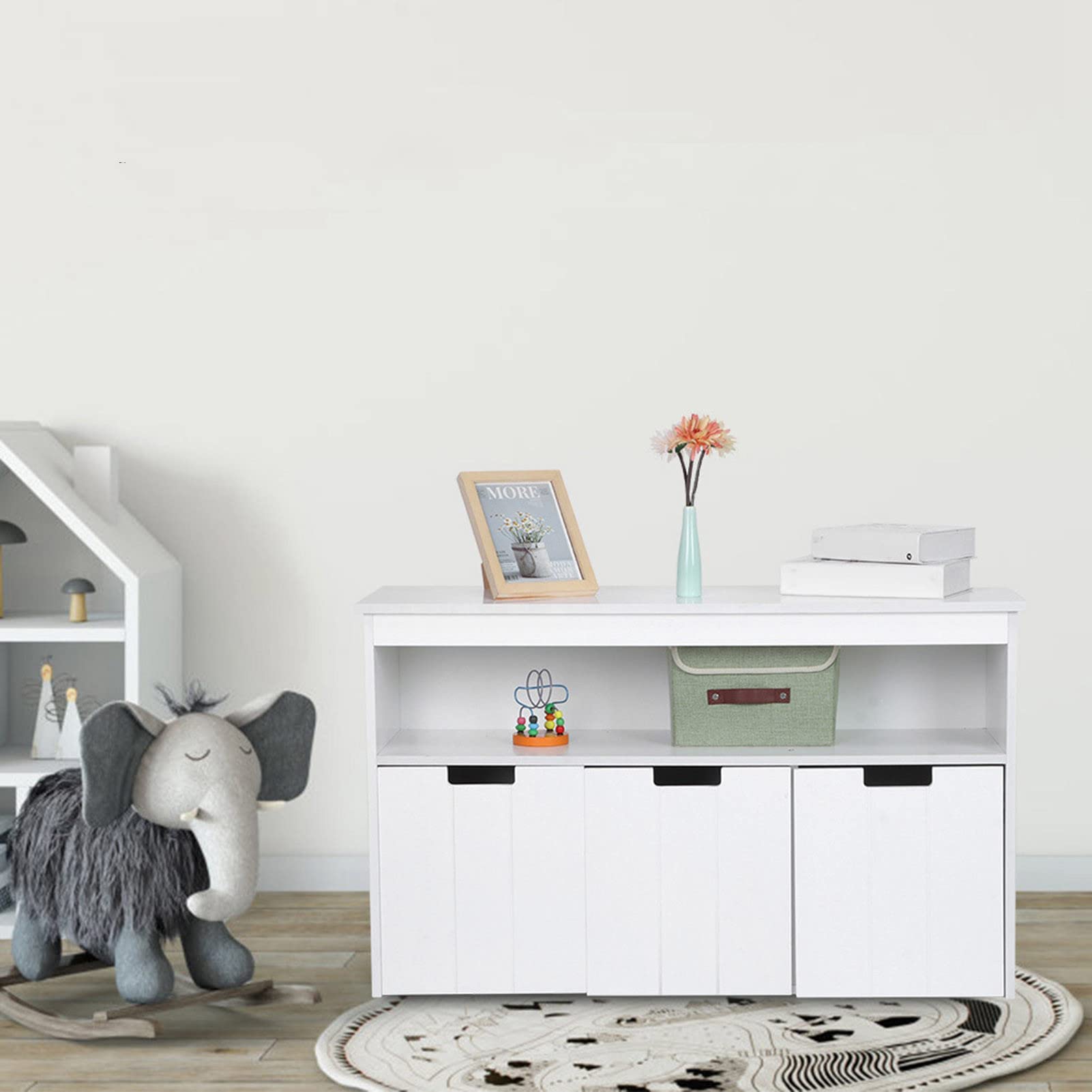 AYNEFY Kids Toy Storage Cabinet - Modern 3-Door Bookshelf Organizer for Toys & Books | Durable MDF Design for Bedroom, Living Room & Playroom | Perfect for Organizing Children's Toys, Books & Games