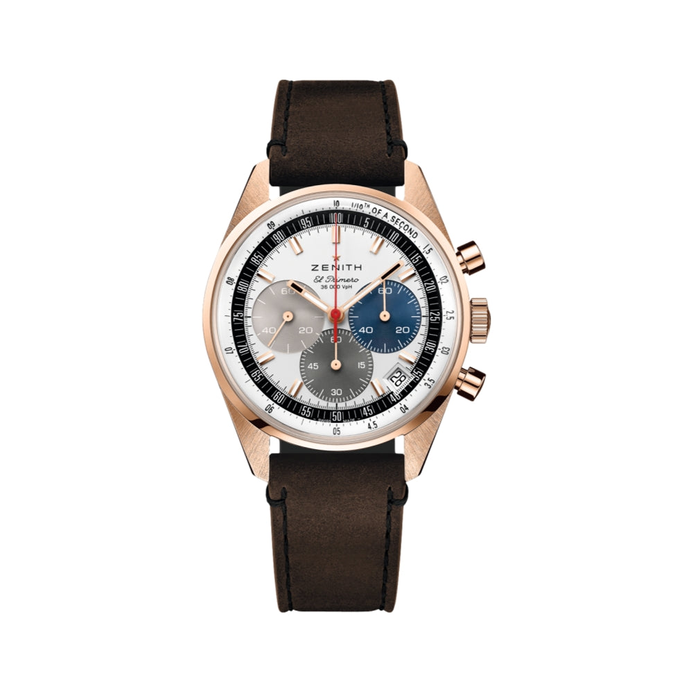 Chronomaster Original 18K Rose Gold 38mm White Dial Leather Strap Watch - Luxury Dress Watch for Men, Perfect for Business Meetings & Formal Events