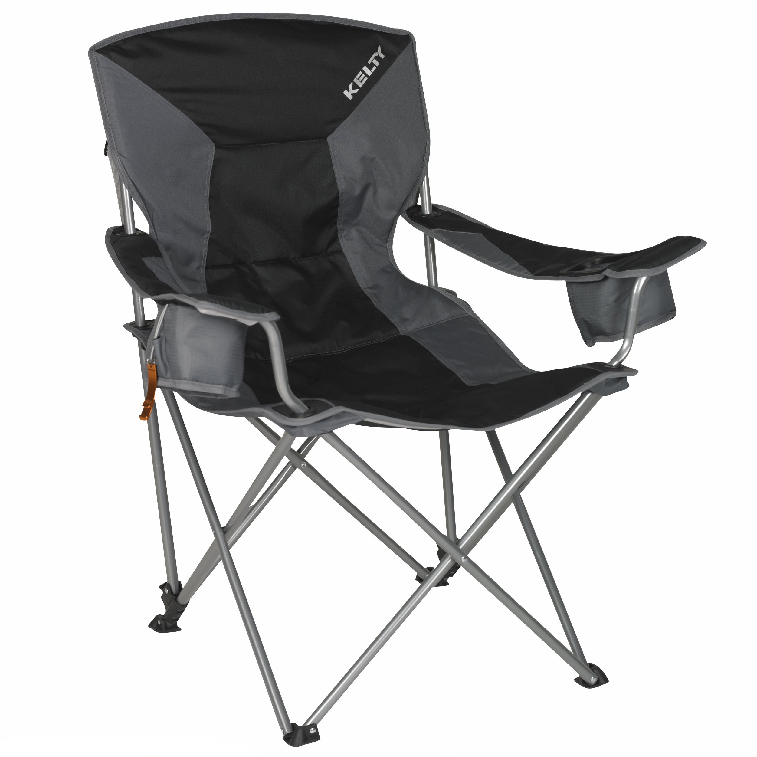 Kelty Deluxe Outdoor Lounge Chair - Heavy Duty Folding Camping Chair with Cup Holder, Padded Back & Carry Bag - Perfect for Camping, Beach, Backyard & Patio Relaxation (Black)