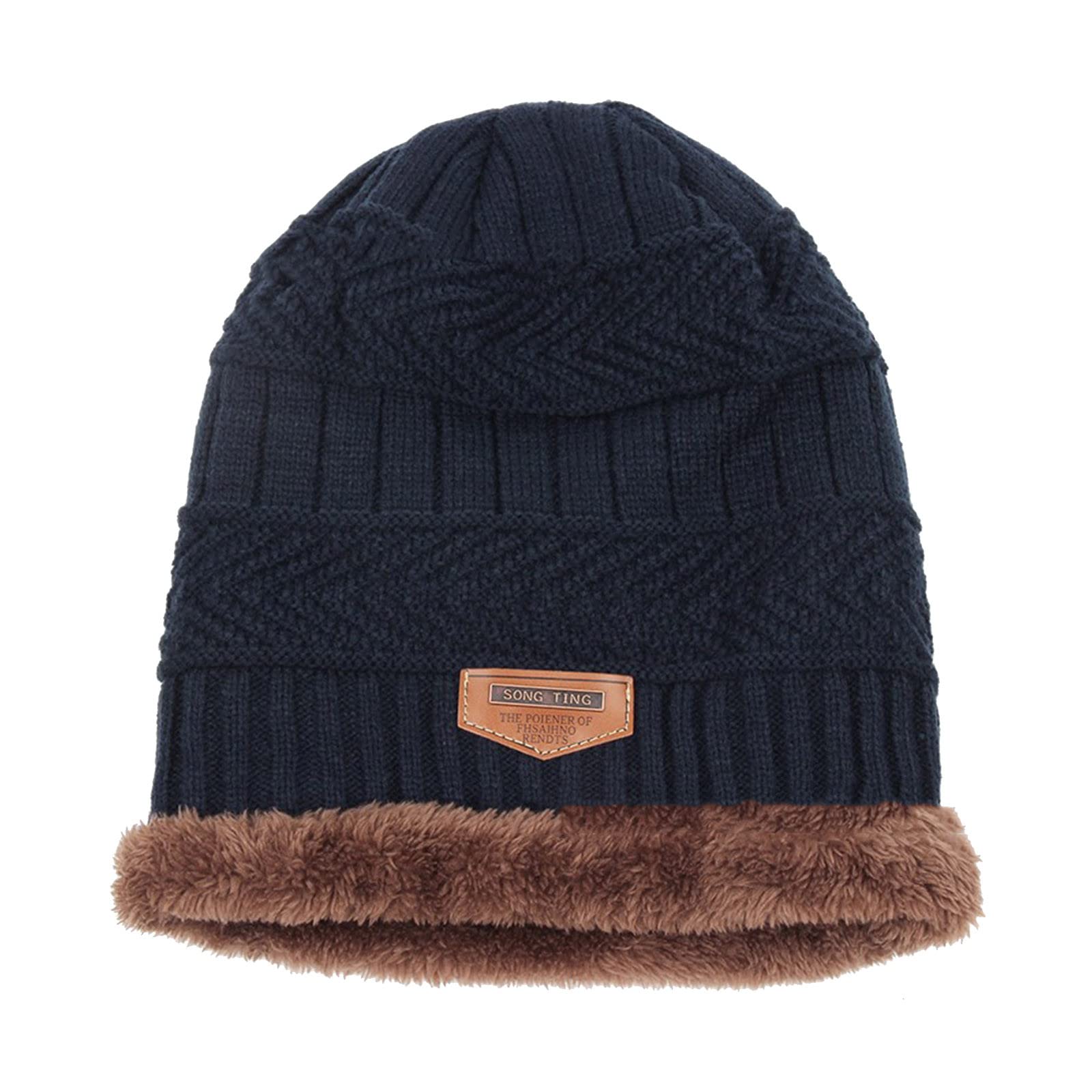 Stylish Fleece Knitted Winter Hats for Women & Men - Warm Contrast Color Fashion Beanie - Perfect for Cold Weather, Outdoor Activities & Holiday Gifts