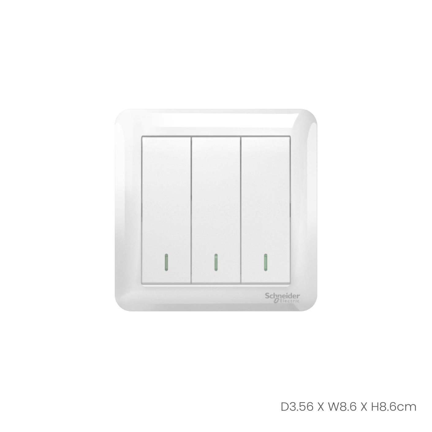 Schneider Electric 3 Gang 1 Way 10A Light Switch - A3G33B1A Affle Plus (JK33B1) - Perfect for Home, Office & Commercial Electrical Installations