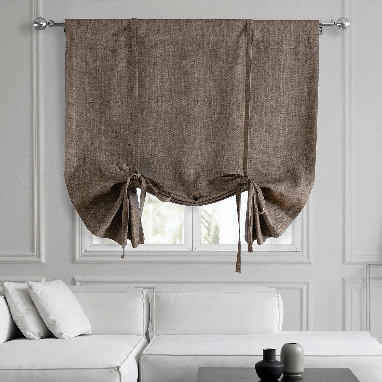 Premium Dutch Cocoa Textured Faux Linen Blackout Curtains - Room Darkening Window Shades with Tie-Up Design for Bedroom, Living Room & Nursery (Set of 2)