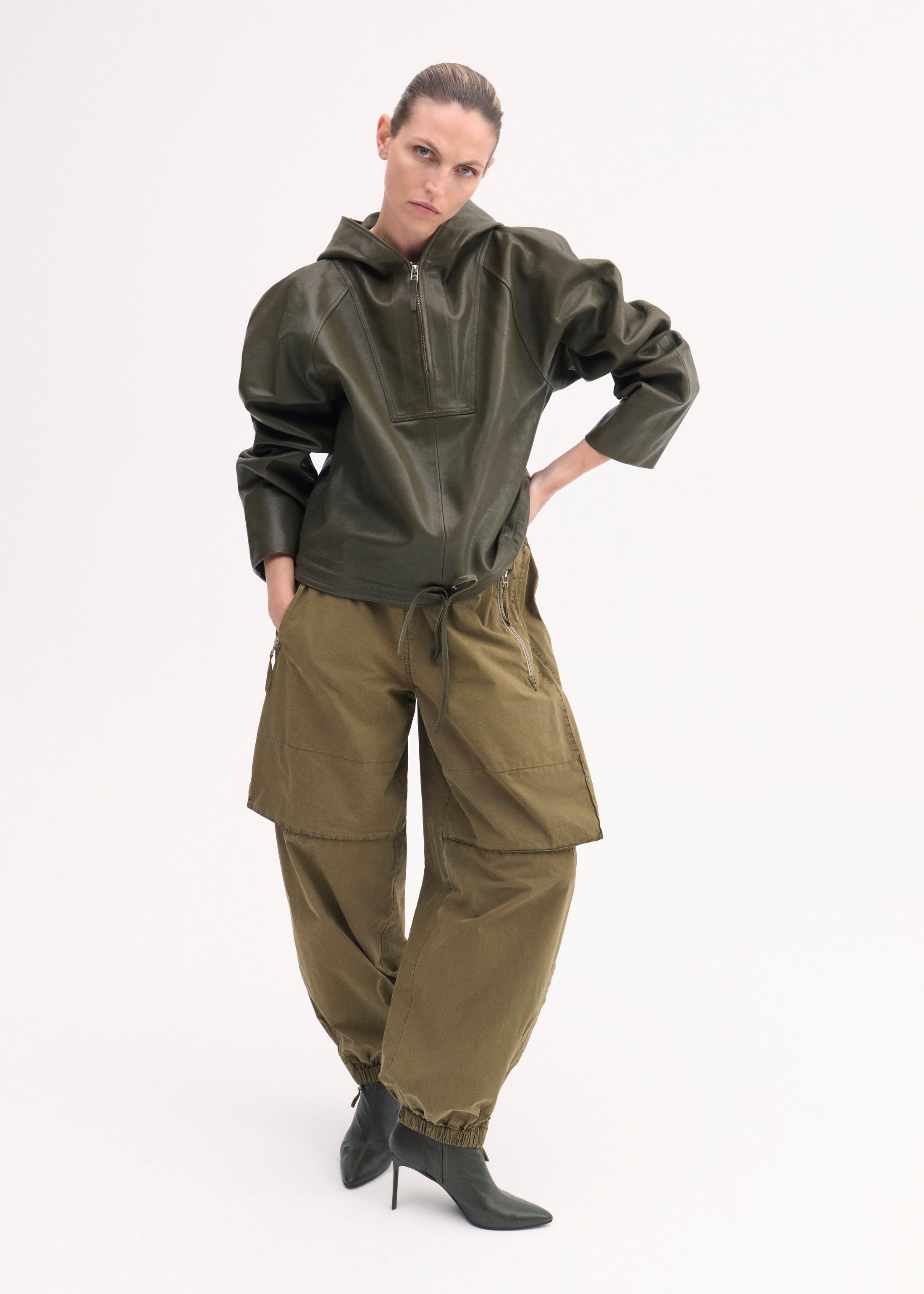 Premium Leather Workwear Pullover - Olive Green for Men & Women | Durable & Stylish for Construction, Outdoor Jobs & Casual Wear