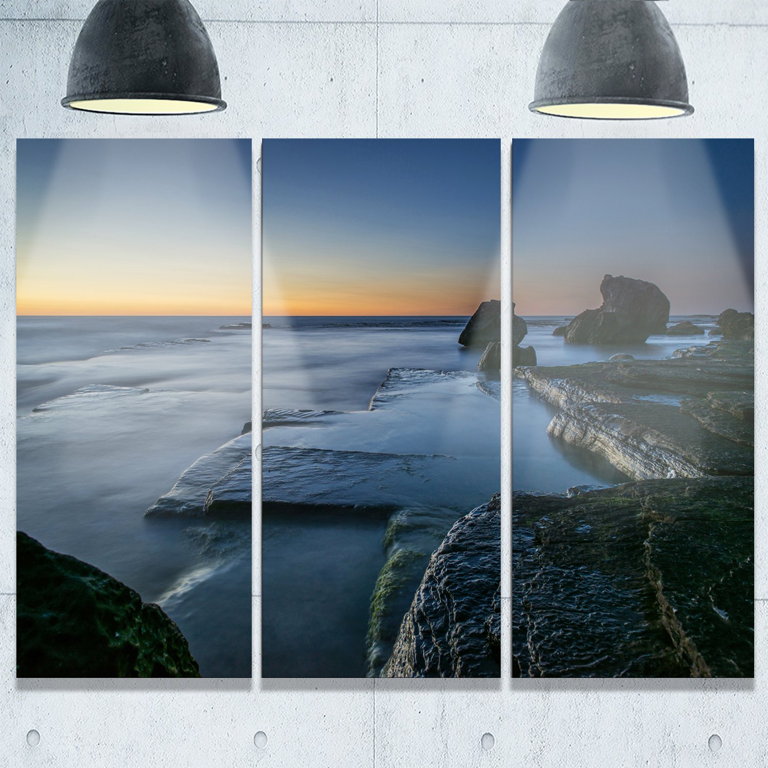 Designart MT9841-3P Sunrise at Sydney Seashore Metal Wall Art Set - 3 Piece Coastal Decor (28
