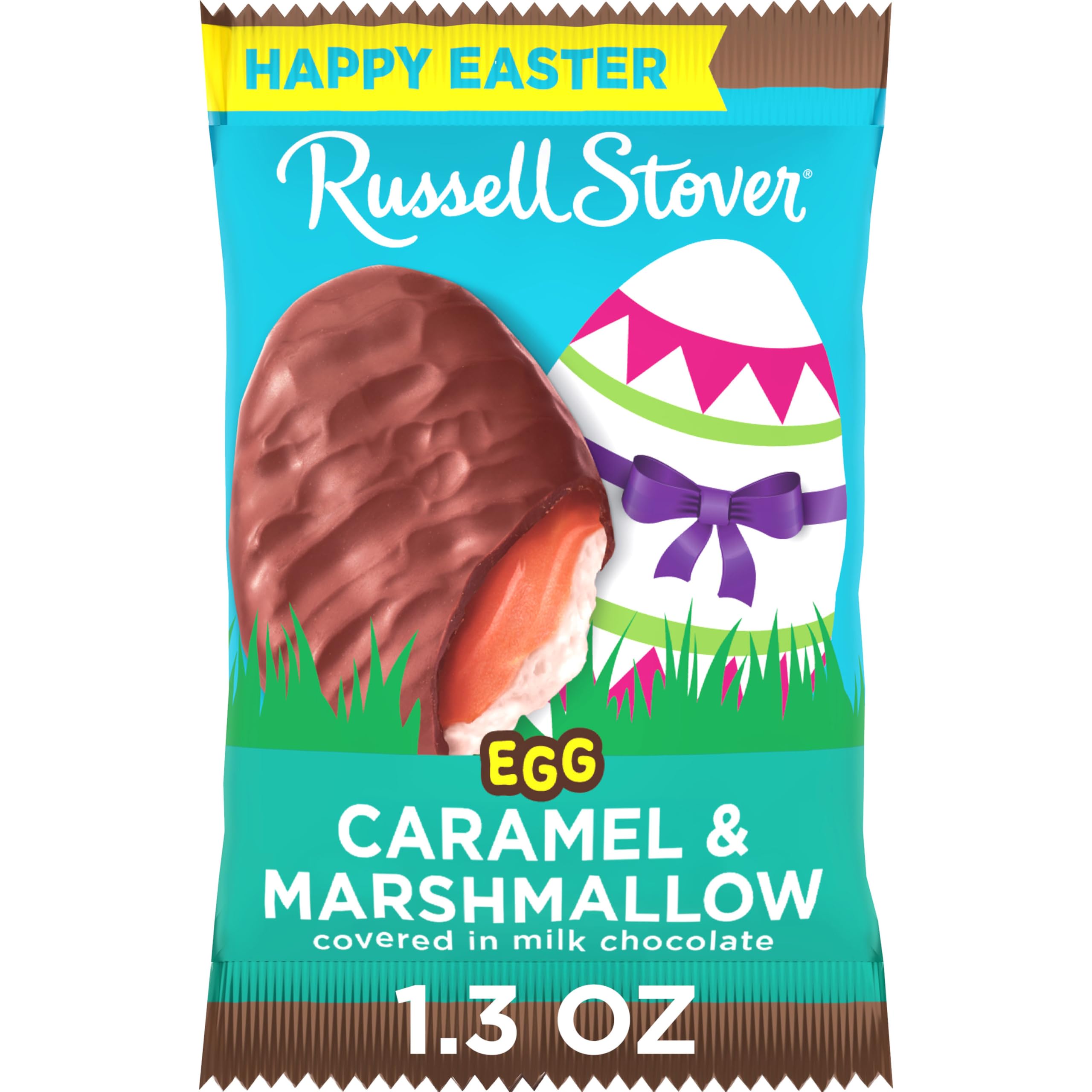 Russell Stover Easter Egg Milk Chocolate with Caramel & Marshmallow - 1.3 oz Each (18-Pack) - Perfect for Easter Baskets, Party Favors & Holiday Gifting