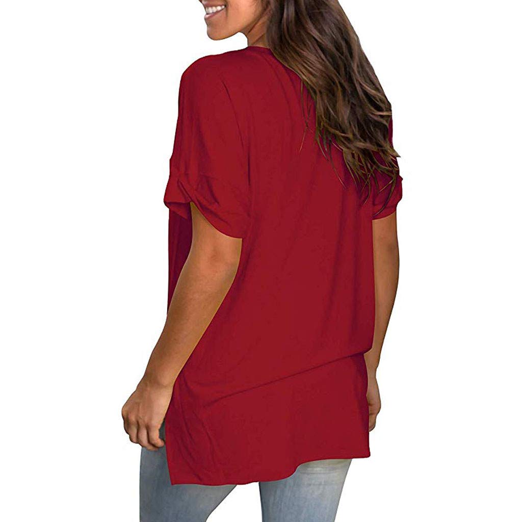 FMCHICO Women's Casual V-Neck Short Sleeve T-Shirt - Loose Fit Summer Tunic Top for Everyday Wear, Beach Outings & Vacation Style