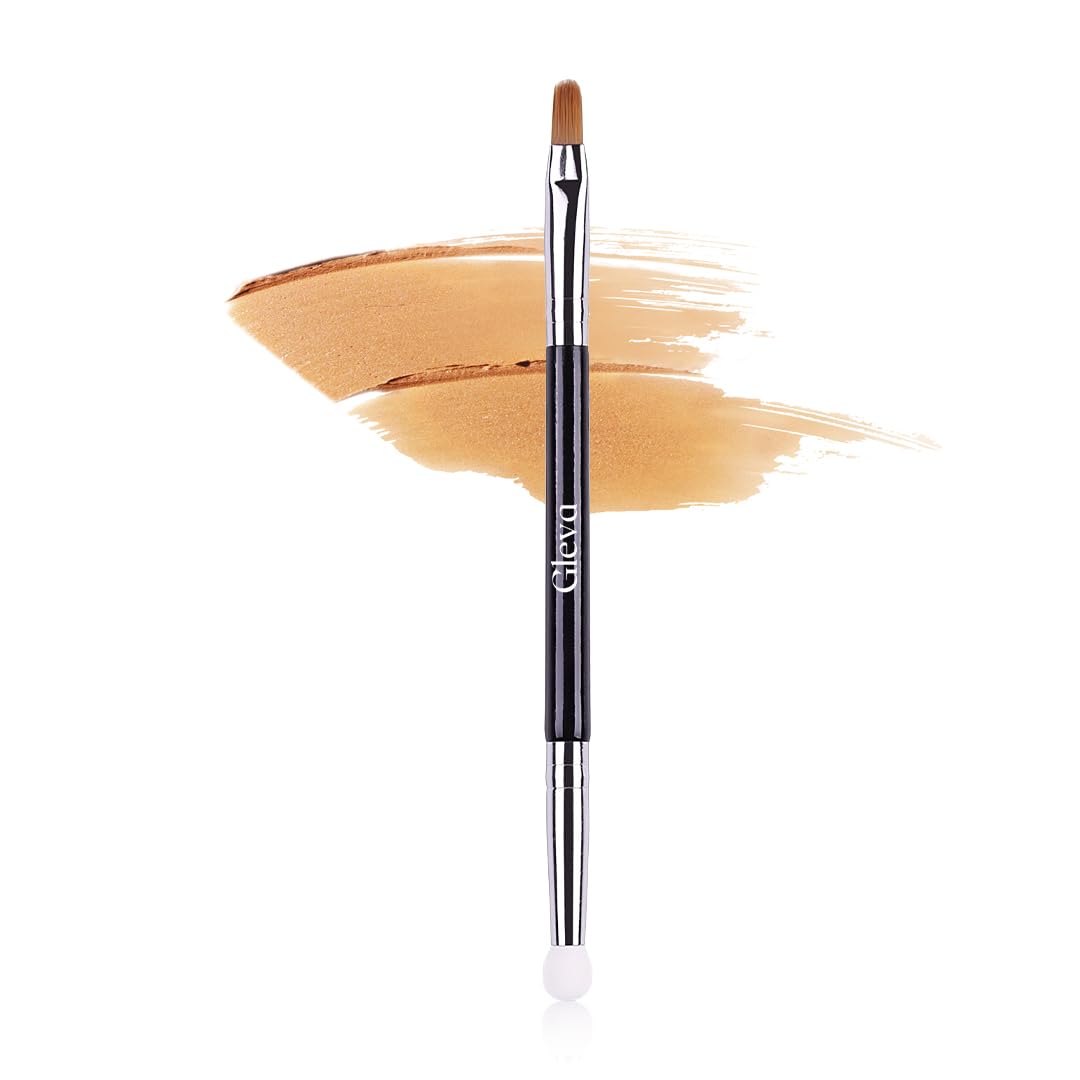 Gleva Dual-End Concealer Brush with Sponge Blender - Mini Under Eye Makeup Brush for Women & Girls | Perfect for Contouring, Highlighting & Seamless Blending