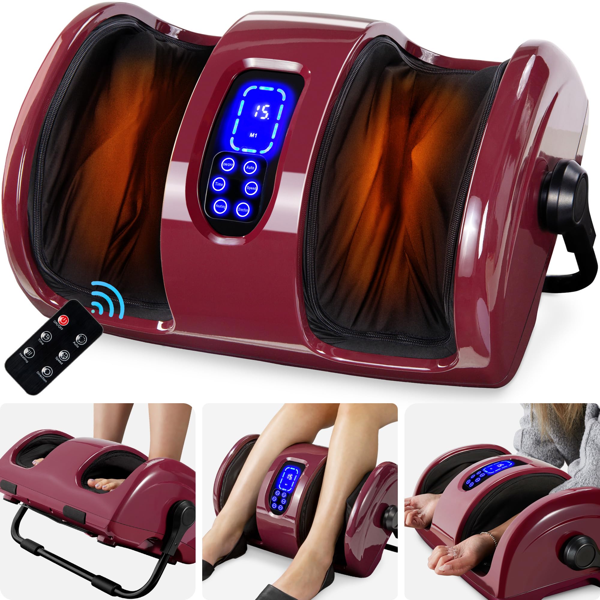 Best Choice Products Heated Shiatsu Foot Massager for Pain Relief, Plantar Fasciitis & Neuropathy - Improves Blood Circulation w/Compact Design - Burgundy - Perfect for Home, Office & Relaxation Therapy