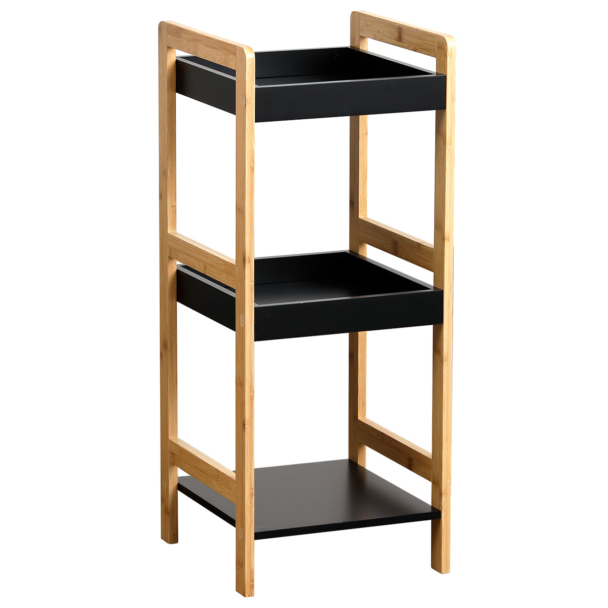 Eco-Friendly Bamboo Furniture Set with 3MDF Shelves in Bamboo/Black - Perfect for Modern Living Room & Bedroom Storage Solutions