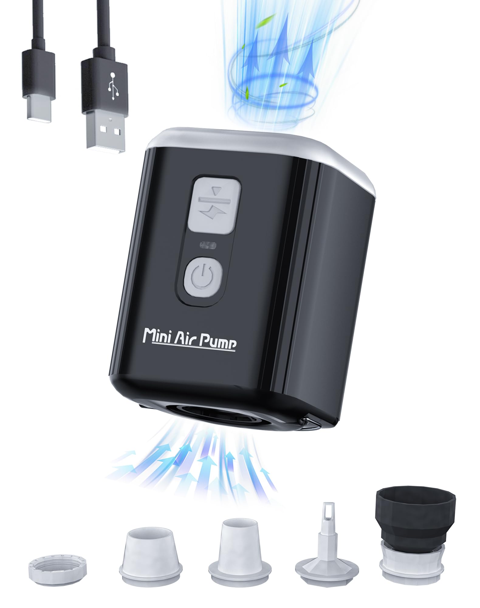 Portable Electric Air Pump for Inflatables - 1600mAh Rechargeable Battery with Built-in Camping Light | Fast Inflation for Air Mattress, Pool Floats, Swimming Rings & Vacuum Storage Bags | Perfect for Camping, Travel & Home Use
