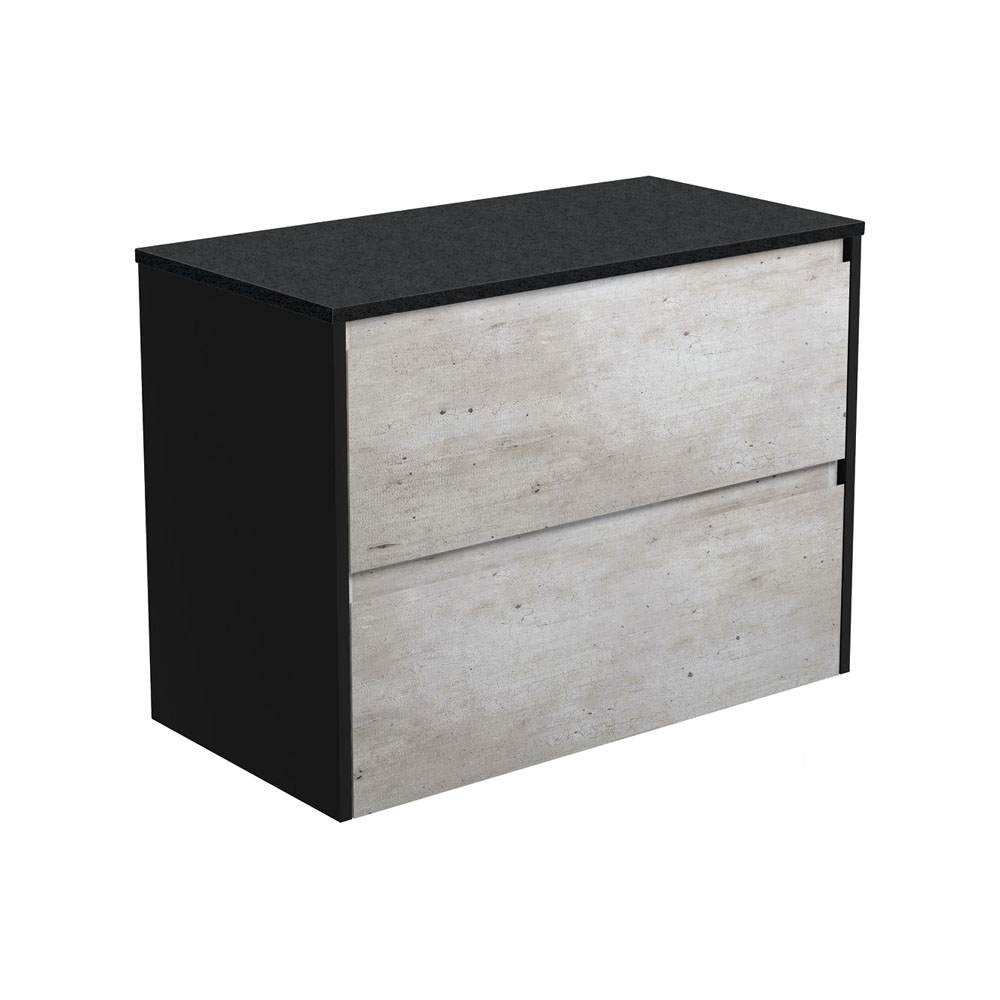 Fienza 90BXB Amato 900 Wall Mounted Cabinet - Satin Black Finish, Industrial Style Bathroom Vanity - Perfect for Modern Bathrooms, Powder Rooms & Laundry Areas