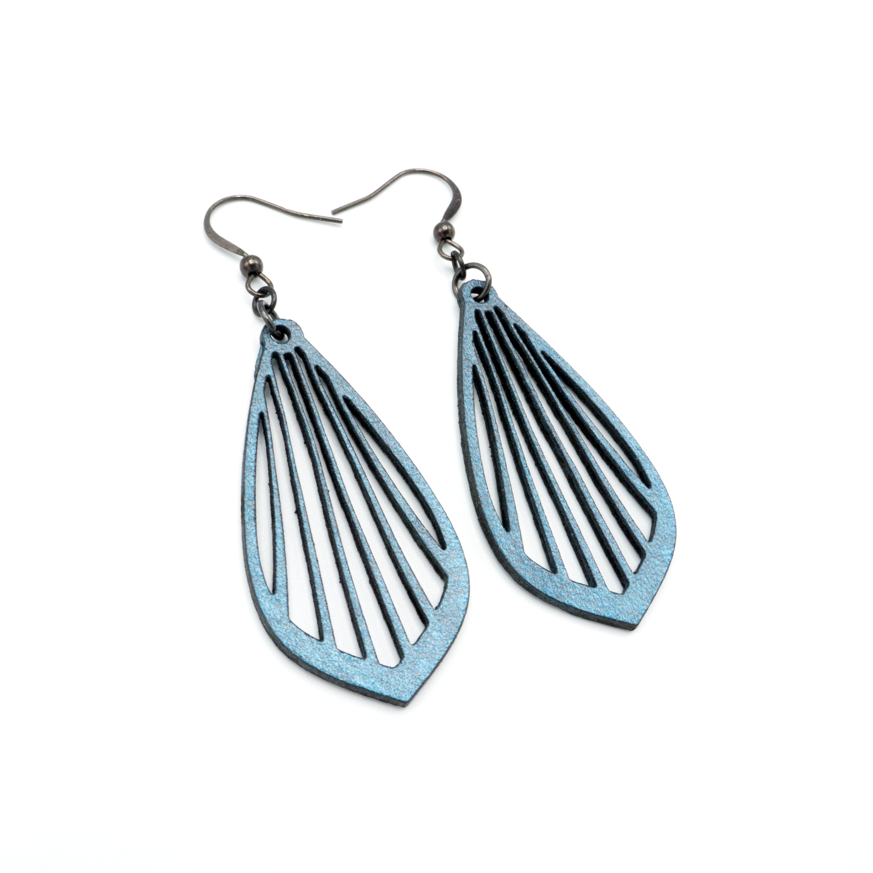Gem Point 02 [M] Blue Pearl Leather Earrings - Handmade Boho Chic Jewelry for Women, Perfect for Parties, Weddings & Everyday Wear