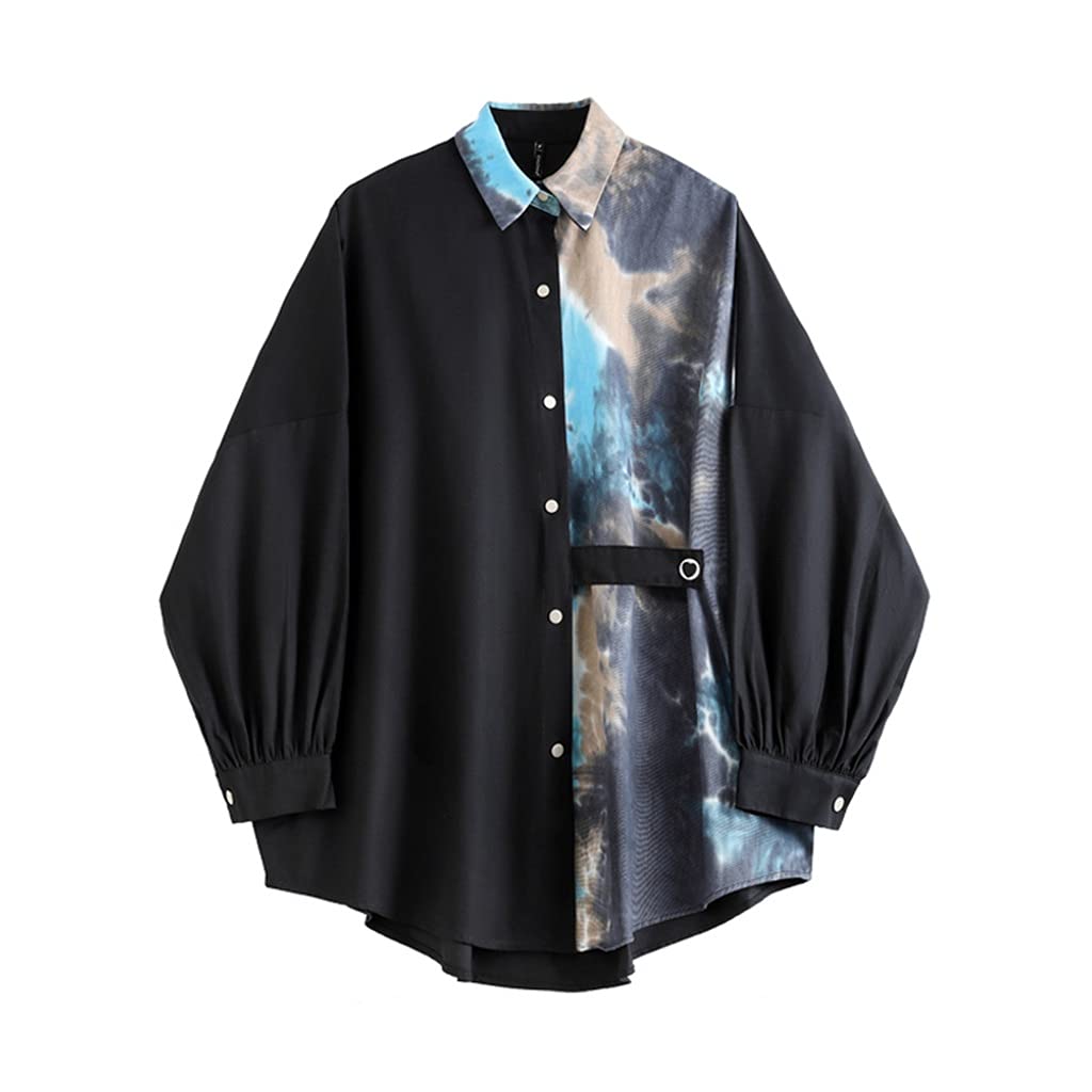 ZLDGYG ZMMDD Women's Long Sleeve Patchwork Lapel Blouse - Autumn Casual Tops (One Size) | Perfect for Office Wear, Date Nights & Fall Outfits