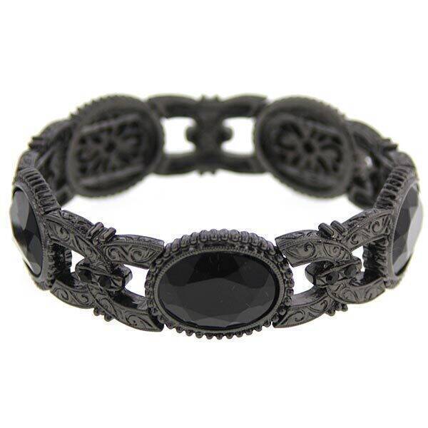1928 Jewelry Bonne Nuit Black Oval Link Stretch Bracelet for Women - Elegant Evening Wear & Special Occasion Accessory