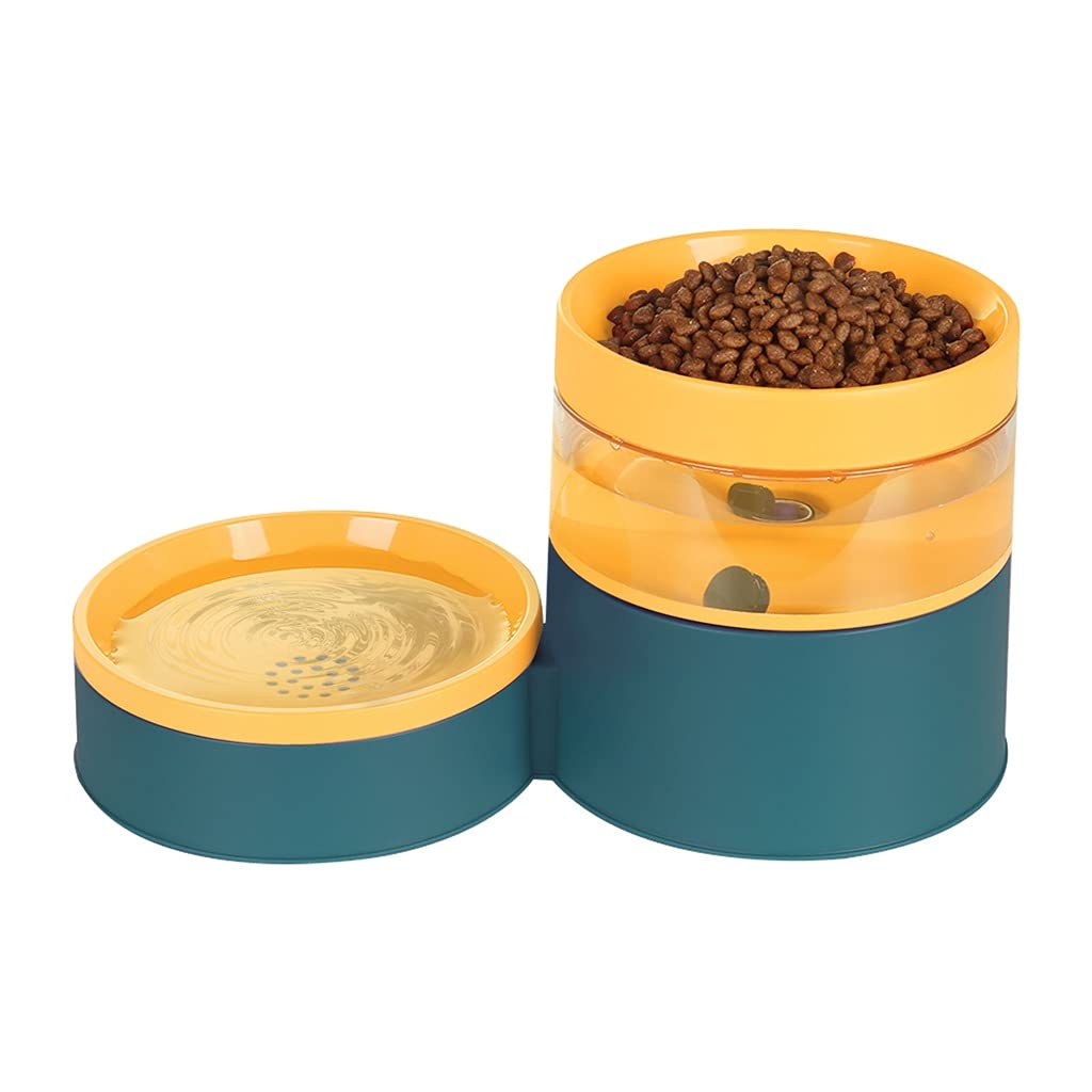 SLATIOM Automatic Dog Water Dispenser & Food Bowl - Non-Slip Double Pet Feeder with Water Storage, 12.1x6.3x5.2 Inch (Yellow) - Perfect for Indoor/Outdoor Use, Travel & Daily Feeding