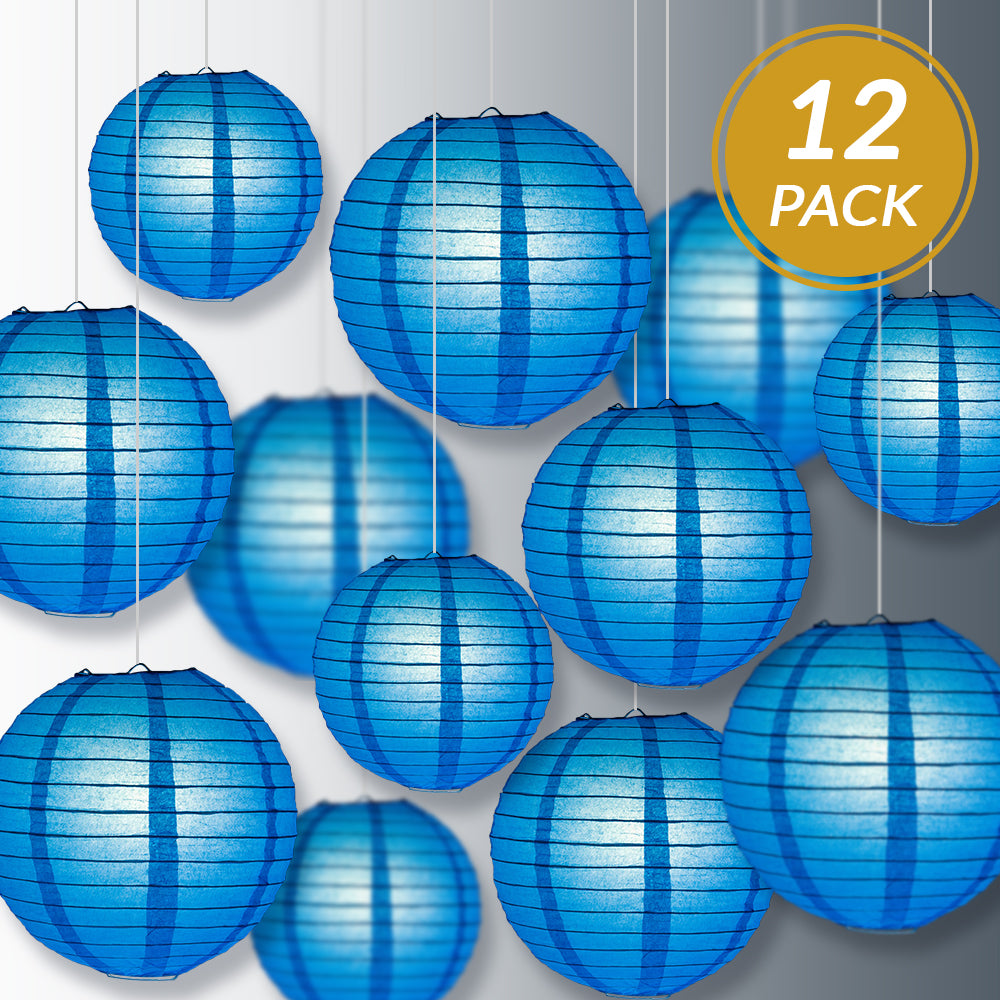 12 Pack Turquoise Paper Lanterns - Chinese Hanging Decorations for Wedding, Party & Home Decor (12/10/8 Inch) - Perfect for Asian-Themed Events, Baby Showers & Festival Decorations