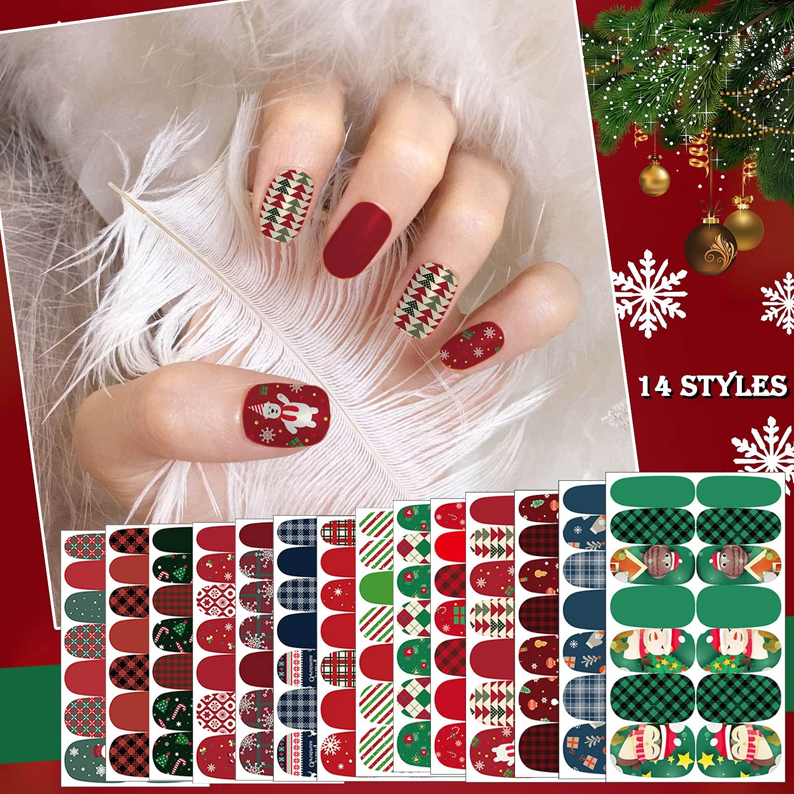 Self-Adhesive Nail Art Stickers - Red & Green Plaid Design for Women & Girls | Easy Nail Decoration for Parties, Holidays & DIY Manicures | 1 Sheet (#02)