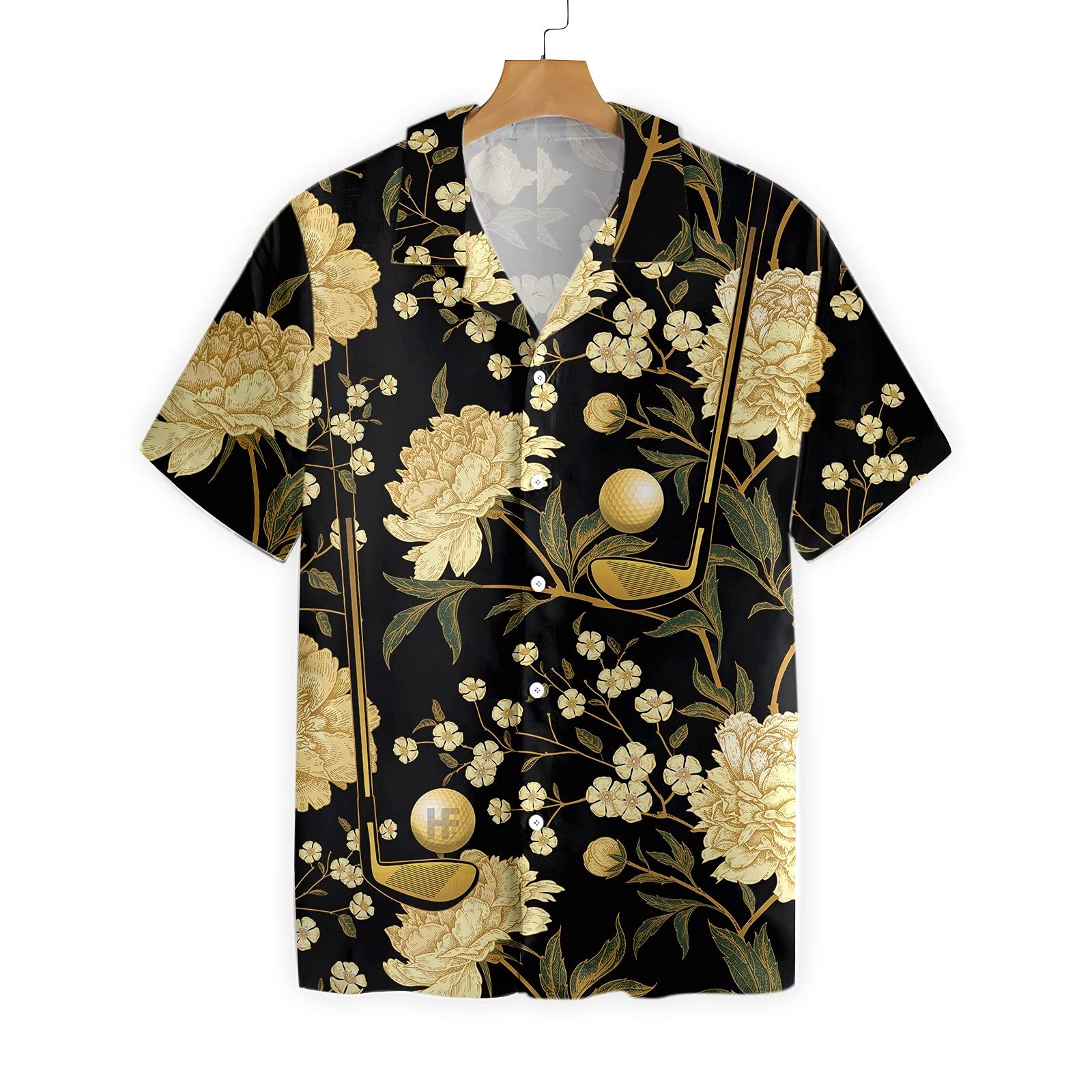 Premium HYPERFAVOR Men's Luxury Black & Gold Floral Golf Shirt - Stylish Hawaiian Aloha Shirt for Golf Club & Casual Wear - Perfect for Golf Outings, Beach Vacations & Summer Parties