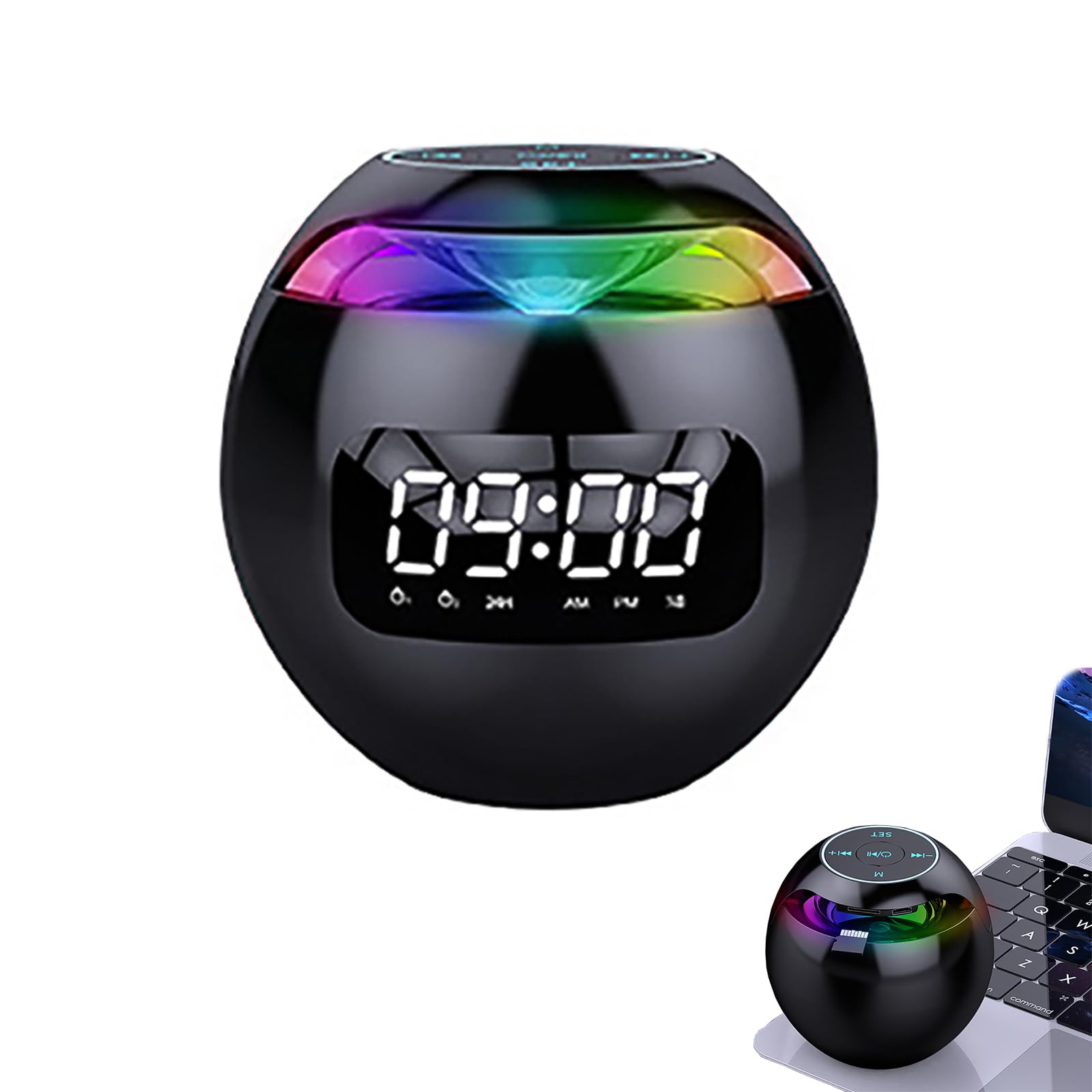Ulsam 2-in-1 Bluetooth Speaker & Alarm Clock with Digital Display - Portable Wireless Speaker, FM Radio, Smart Sensor, Bluetooth 5.0, USB Charging Port, 5W Output - Perfect for Bedroom, Office, Travel and Outdoor Use (Black)