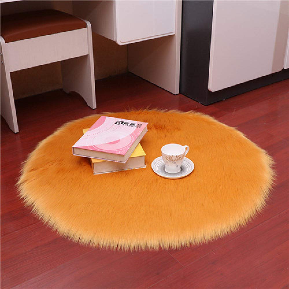 HSIYE Plush Round Bath Mat - Ultra Soft Fluffy Fur Rug for Bedroom, Bathroom, Living Room & Office - Non-Slip Floor Cushion (Orange, 43 Inch Diameter) - Perfect for Spa Days, Cozy Home Decor & Pet Play Areas