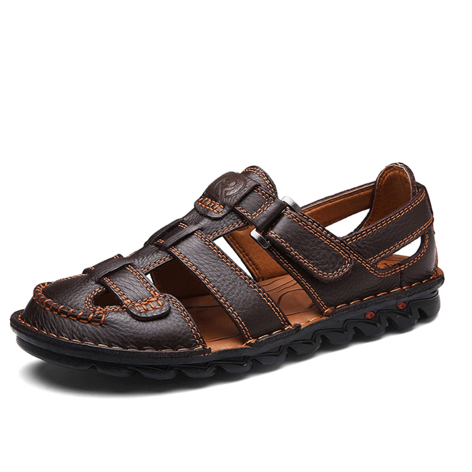 UPIShi Men's Casual Closed Toe Leather Sandals - Adjustable Fisherman Sandals for Outdoor Summer Wear - Perfect for Beach, Travel, and Daily Comfort