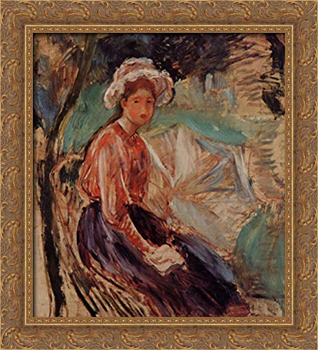 Berthe Morisot Young Girl with an Umbrella 20x22 Inch Gold Ornate Wood Framed Canvas Art - Perfect for Living Room, Bedroom & Office Wall Decor