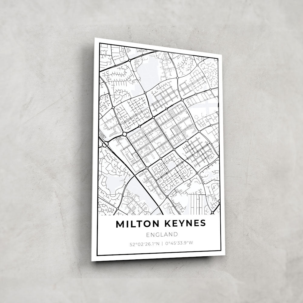 Milton Keynes UK Map - Premium Glass Wall Art Decor for Home & Office - Perfect for Living Room, Bedroom, or Gift Idea