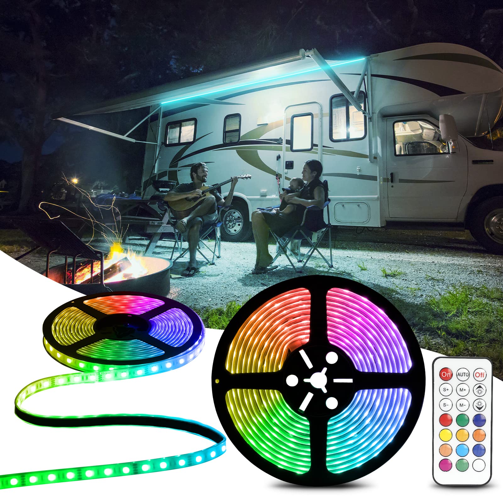 SUPAREE RV Awning Lights - 12V 32.8FT Waterproof IP68 RGB LED Strip Lights for Camper, Motorhome, Travel Trailer Canopy - Perfect for Outdoor Parties, Camping & Nighttime Decor