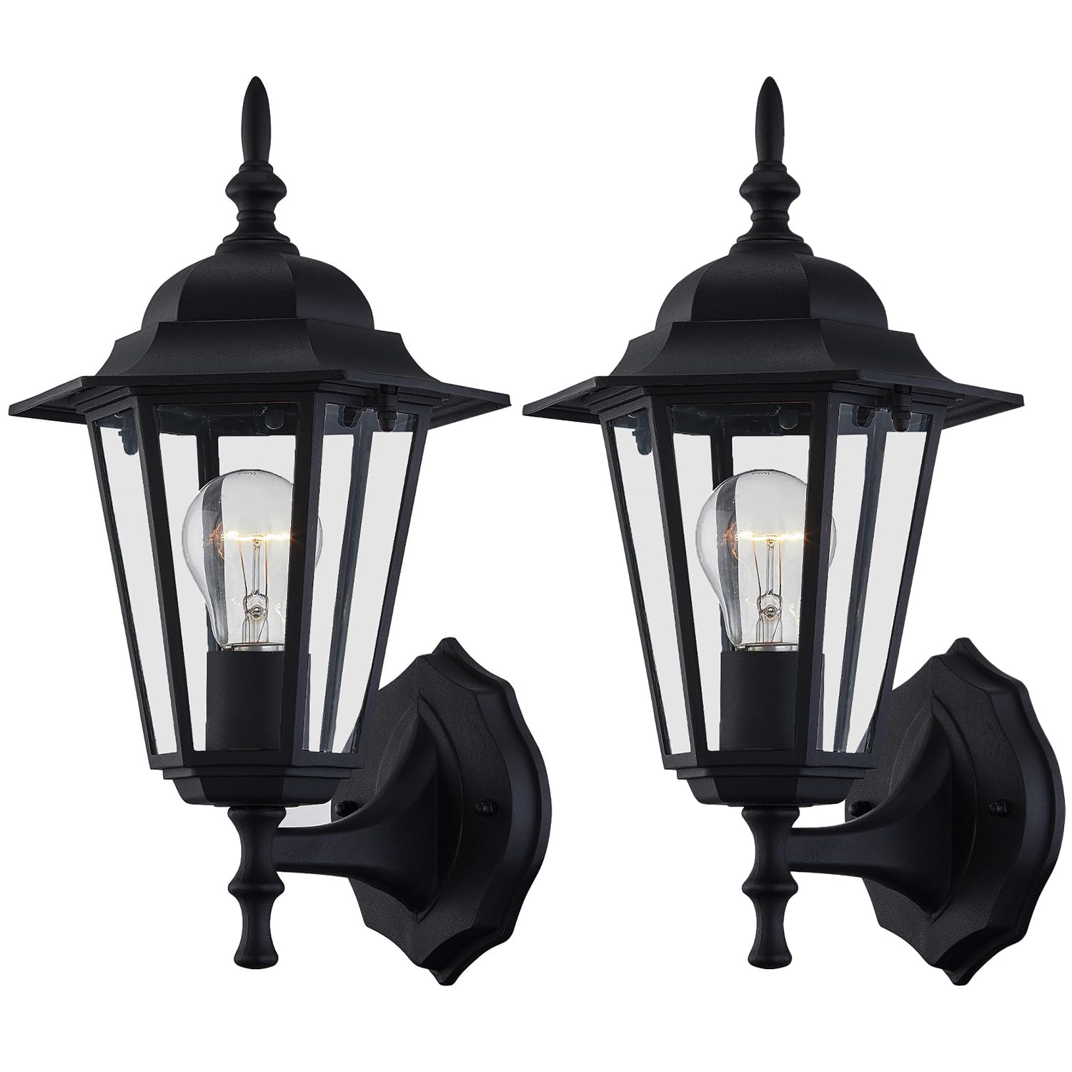 Pia Ricco 2 Pack Black Outdoor Wall Light Fixtures with Clear Glass Shade - Waterproof Anti-Rust Exterior Porch Lights for House, Patio, Garage - E26 Socket - Perfect for Front Entryway, Backyard & Pathway Lighting