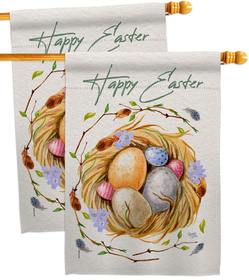 Breeze Decor Easter Nest House Flag 2-Pack - Double-Sided Spring Bunny Egg Christian Holiday Decoration for Garden & Yard - Made in USA | Perfect for Easter Celebrations, Front Porch Decor, and Seasonal Gift Giving