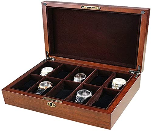 Premium Wooden Watch Box with Lock - Large 10-Slot Oak Jewelry Storage Organizer for Men & Women, Bracelet Tray & Wrist Rest Pillow - Perfect for Watch Collectors & Gift Giving