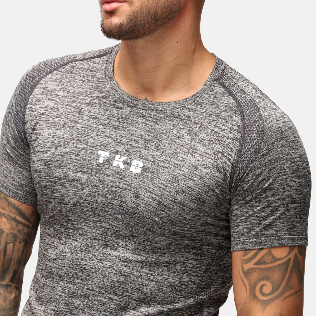 TKB Men's Charcoal Performance Seamless T-Shirt - Moisture Wicking & Breathable Workout Tee for Gym, Running & Casual Wear