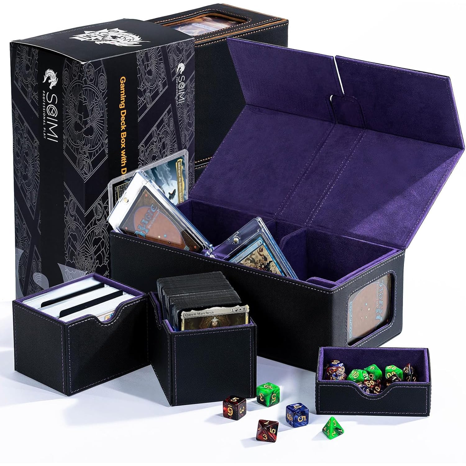 Premium Card Deck Box with Dice Tray - Holds 900+ Unsleeved MTG, Yugioh, Magic Commander & TCG Cards | Strong Magnetic Closure Organizer for CCG & Sports Cards | Perfect for Game Nights, Tournaments & Collectors