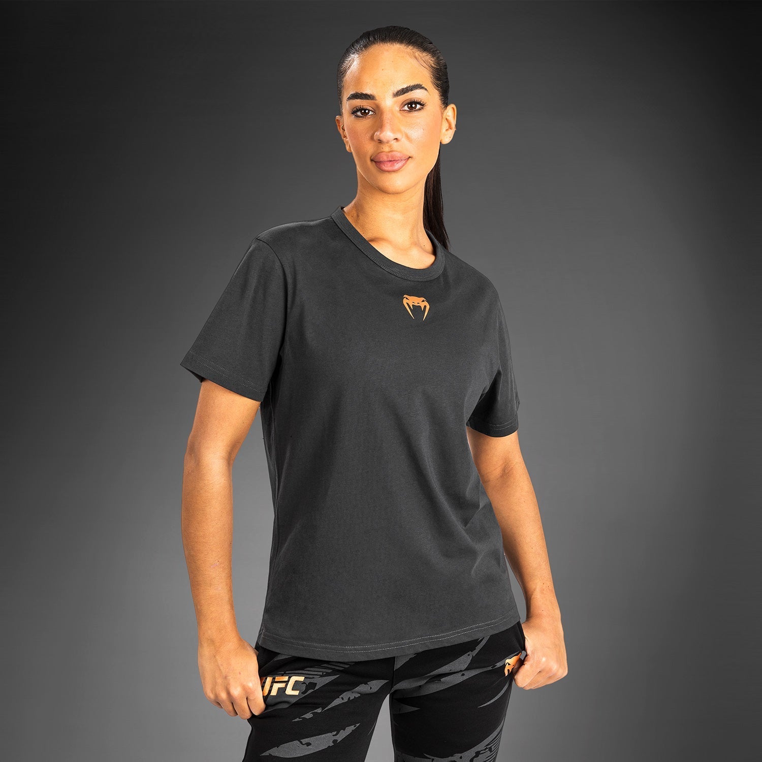 Venum UFC Adrenaline Fight Week Women's Short Sleeve Cotton T-Shirt - Charcoal Grey - MMA Training & Casual Wear