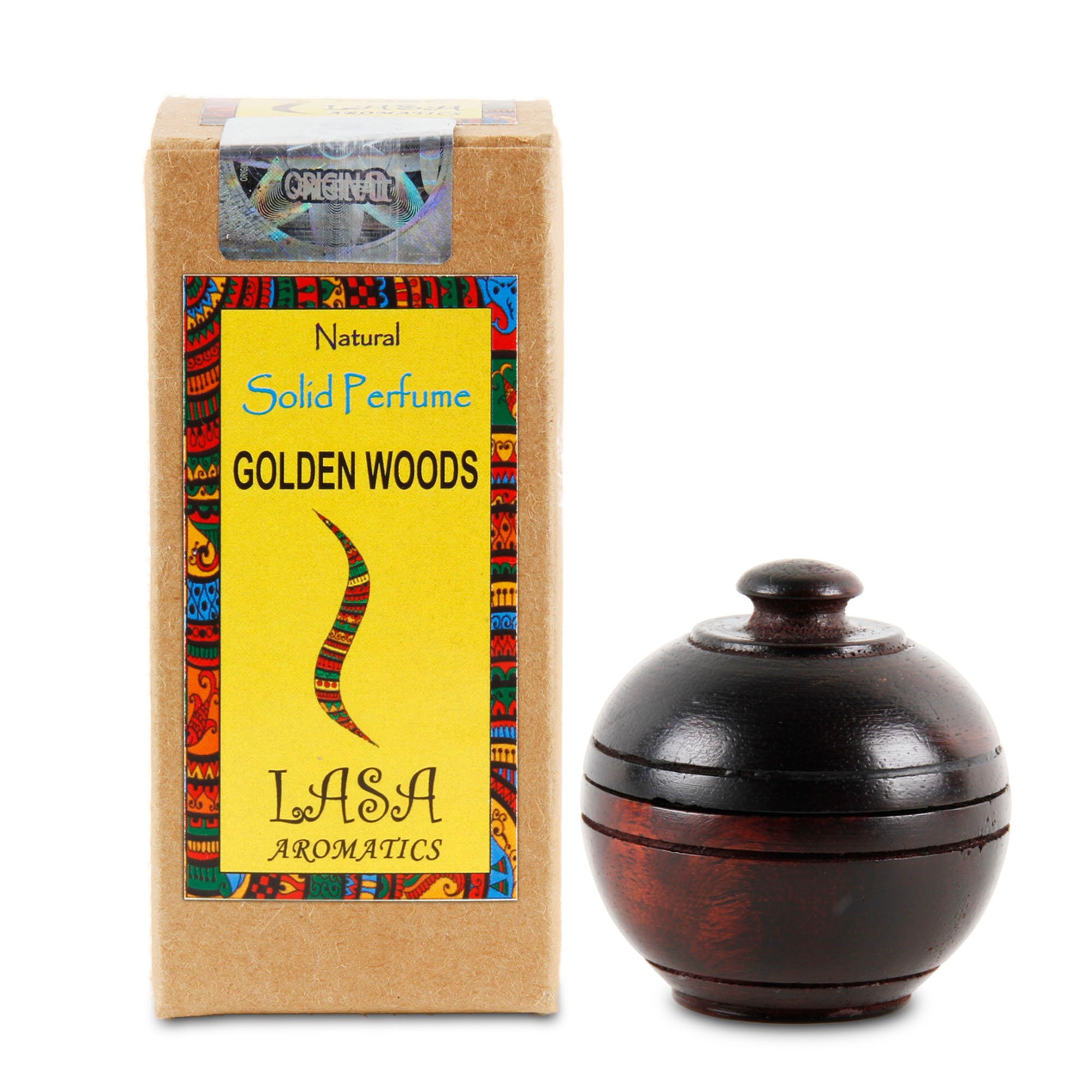 Lasa Aromatics Golden Woods Natural Solid Perfume Body Musk in Wooden Jar - 6g | Long-Lasting Fragrance for Women & Men | Perfect for Travel, Office & Romantic Dates