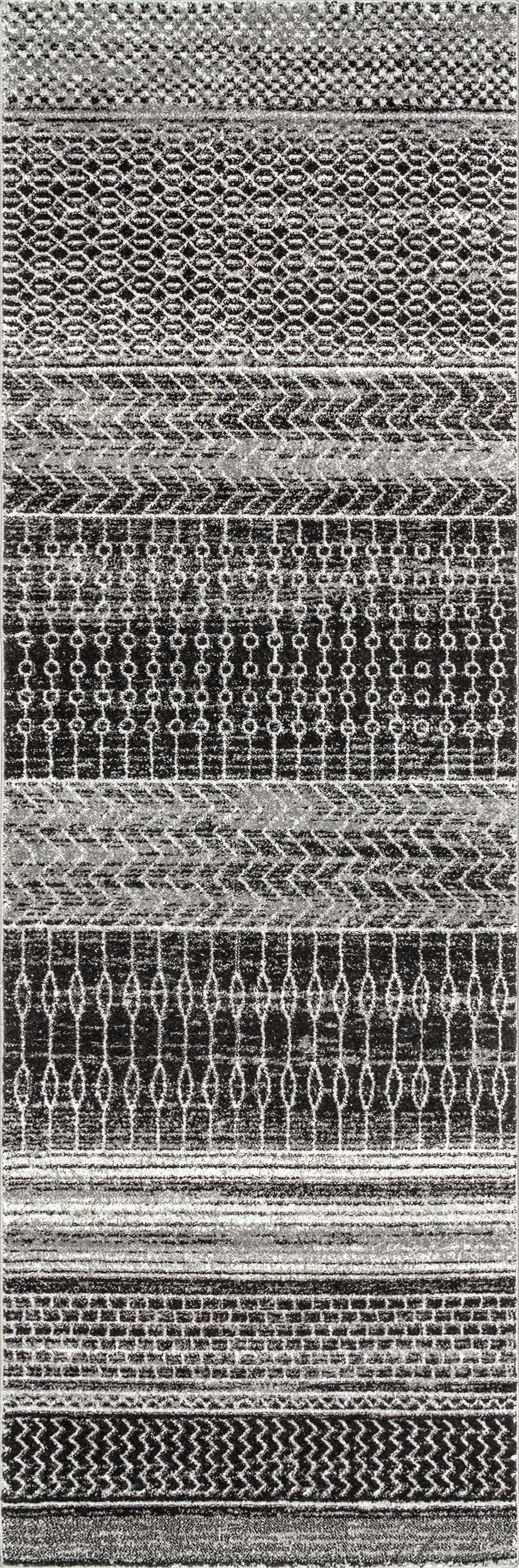 Dark Grey Banded Abacus and Stripes Area Rug - Soft Non-Slip Living Room Carpet for Bedroom, Nursery, and Home Decor