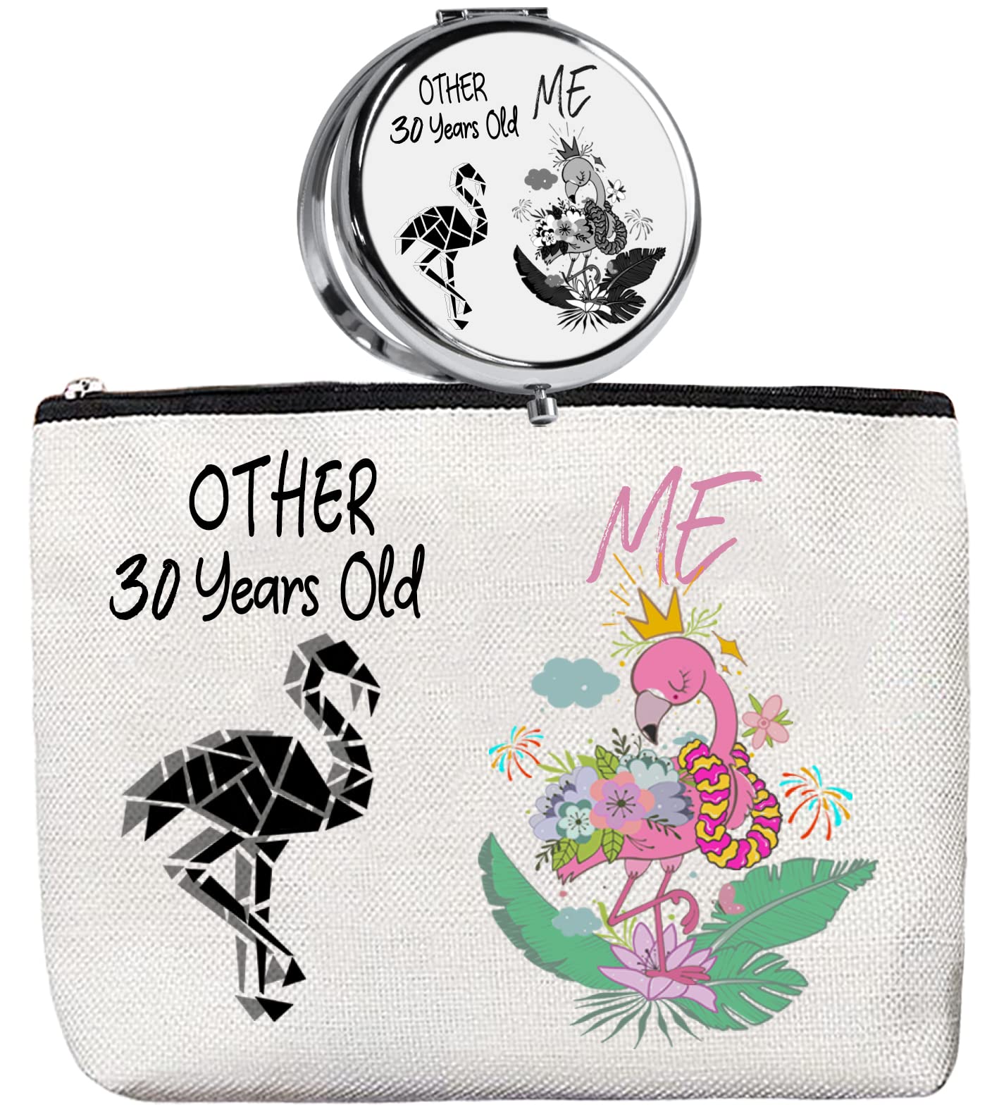30th Birthday Gifts for Women - Elegant Makeup Bag & Compact Mirror Set - Perfect 30 Year Old Birthday Present - Ideal for Parties, Travel & Daily Use